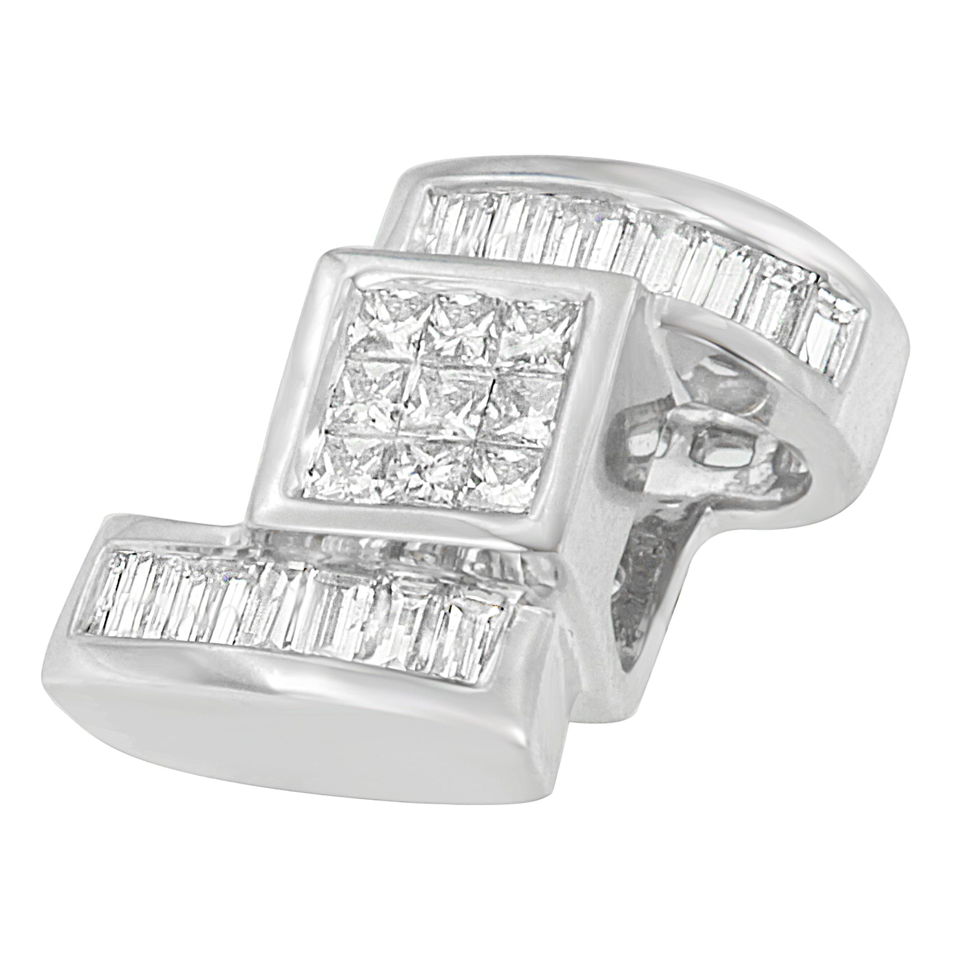 14K White Gold 1 2/5 cttw Princess and Baguette Cut Diamond Zig Zag Pendant Necklace H-I, SI1-SI2 on sale at MyriadMart
