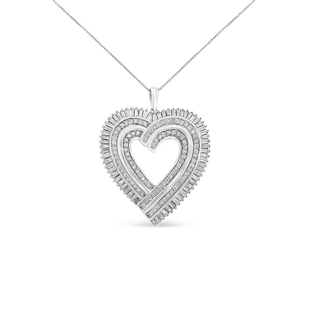 .925 Sterling Silver 1 1/4 Cttw Round and Baguette-Cut Diamond Composite Heart 18" Pendant Necklace I-J Color, I1-I2 Clarity on sale at MyriadMart