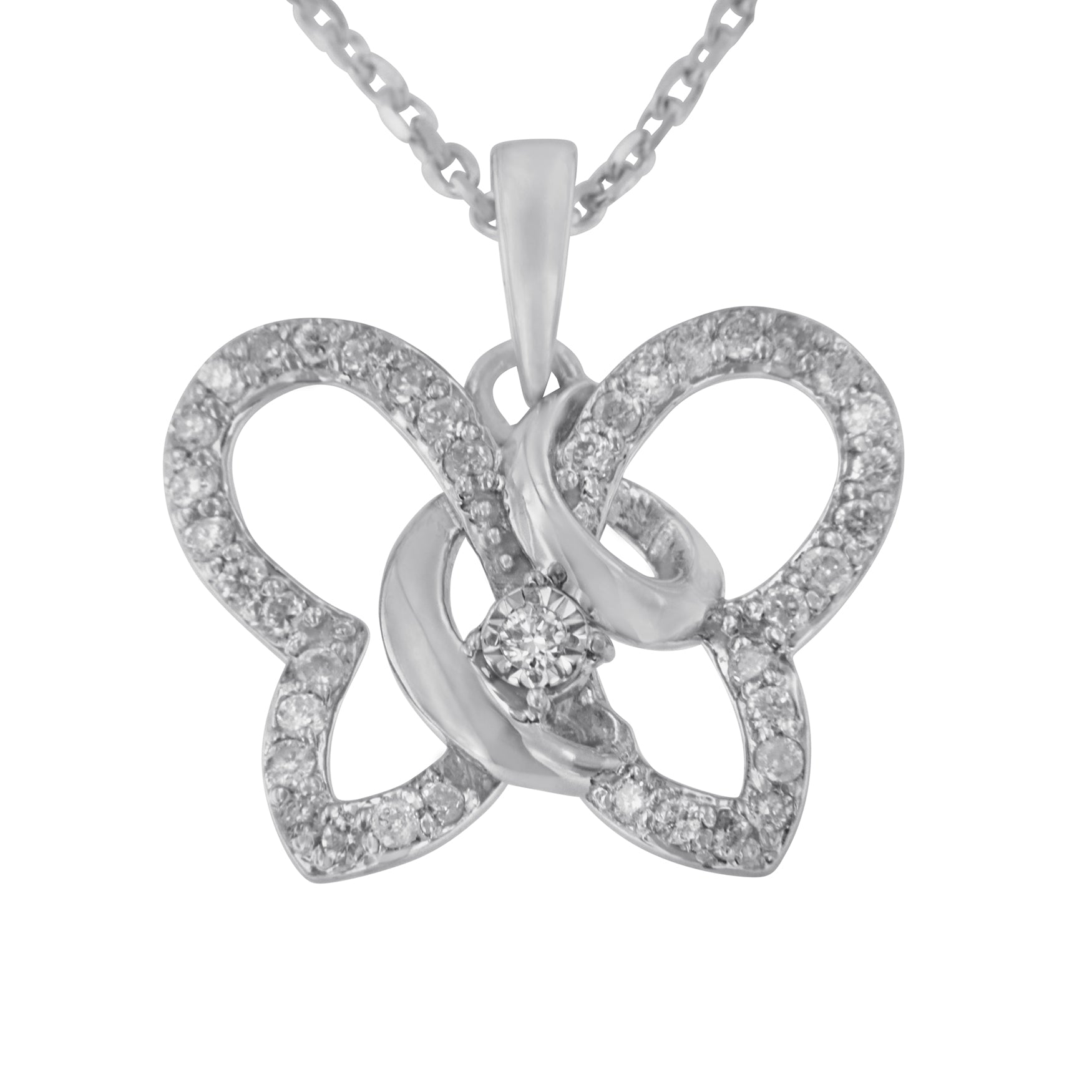 .925 Sterling Silver 1/4 cttw Prong-Set Diamond Butterfly 18" Pendant Necklace H-I Color, I1-I2 Clarity on sale at MyriadMart