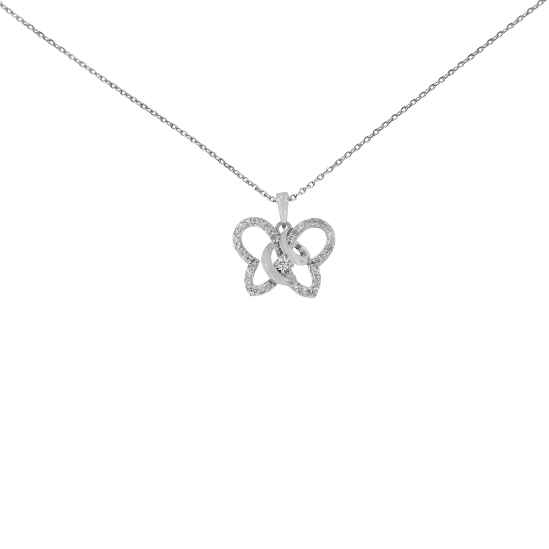 .925 Sterling Silver 1/4 cttw Prong-Set Diamond Butterfly 18" Pendant Necklace H-I Color, I1-I2 Clarity on sale at MyriadMart
