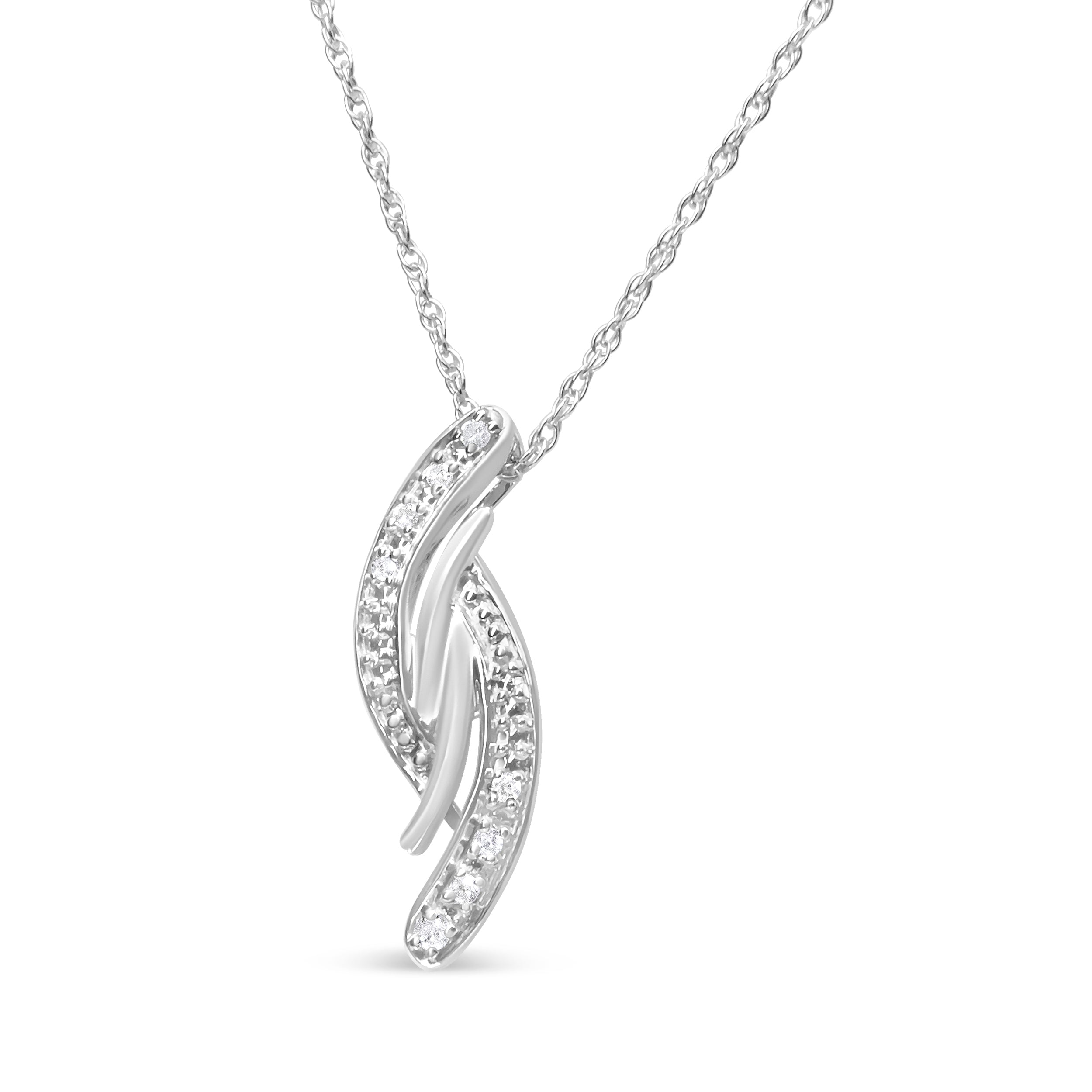 .925 Sterling Silver Diamond Accent Bypass Curve 18" Pendant Necklace I-J Color, I3 Clarity on sale at MyriadMart