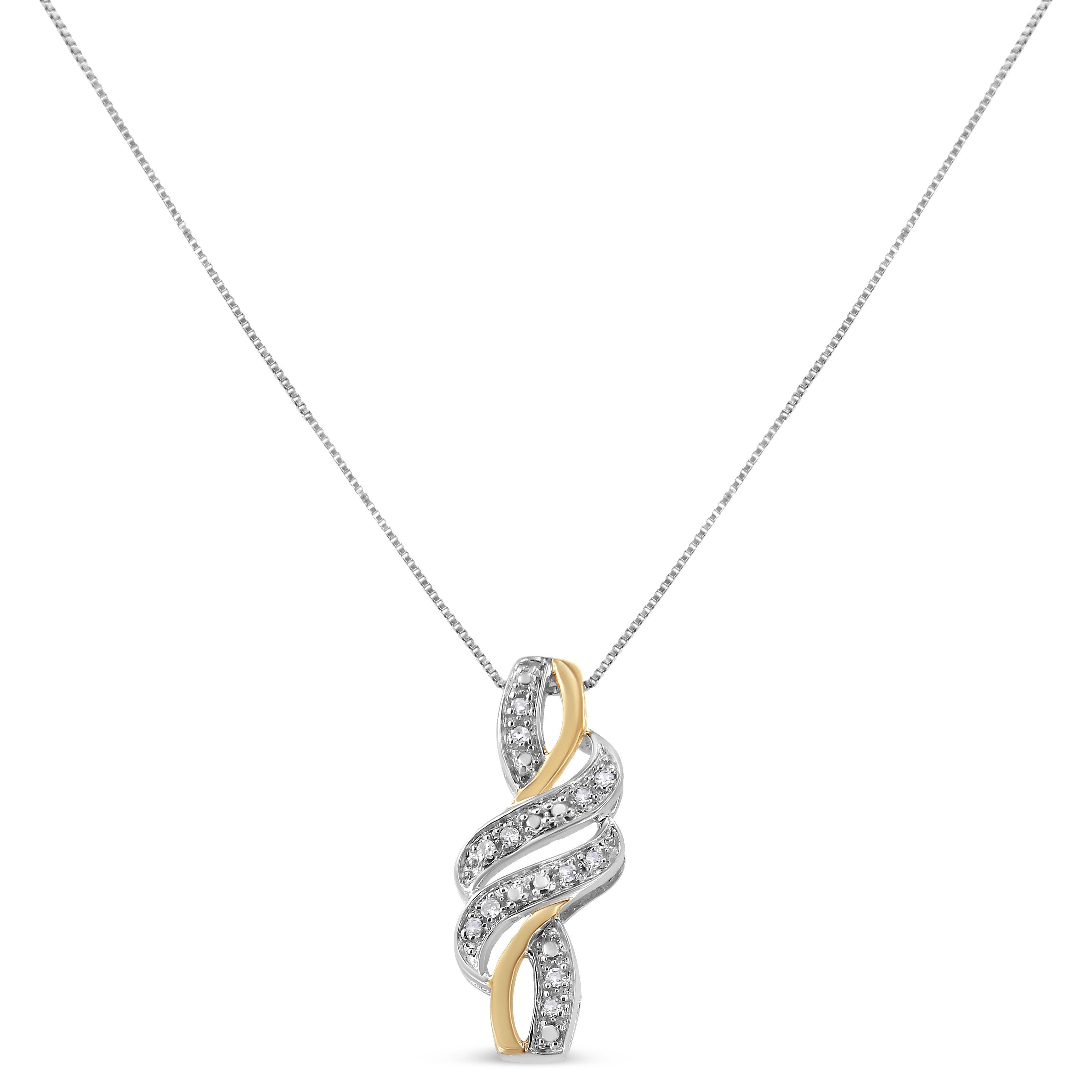 10K Yellow Gold Plated .925 Sterling Silver 1/20 cttw Round Cut Diamond Swirl Pendant Necklace H-I Color, I2-I3 Clarity on sale at MyriadMart