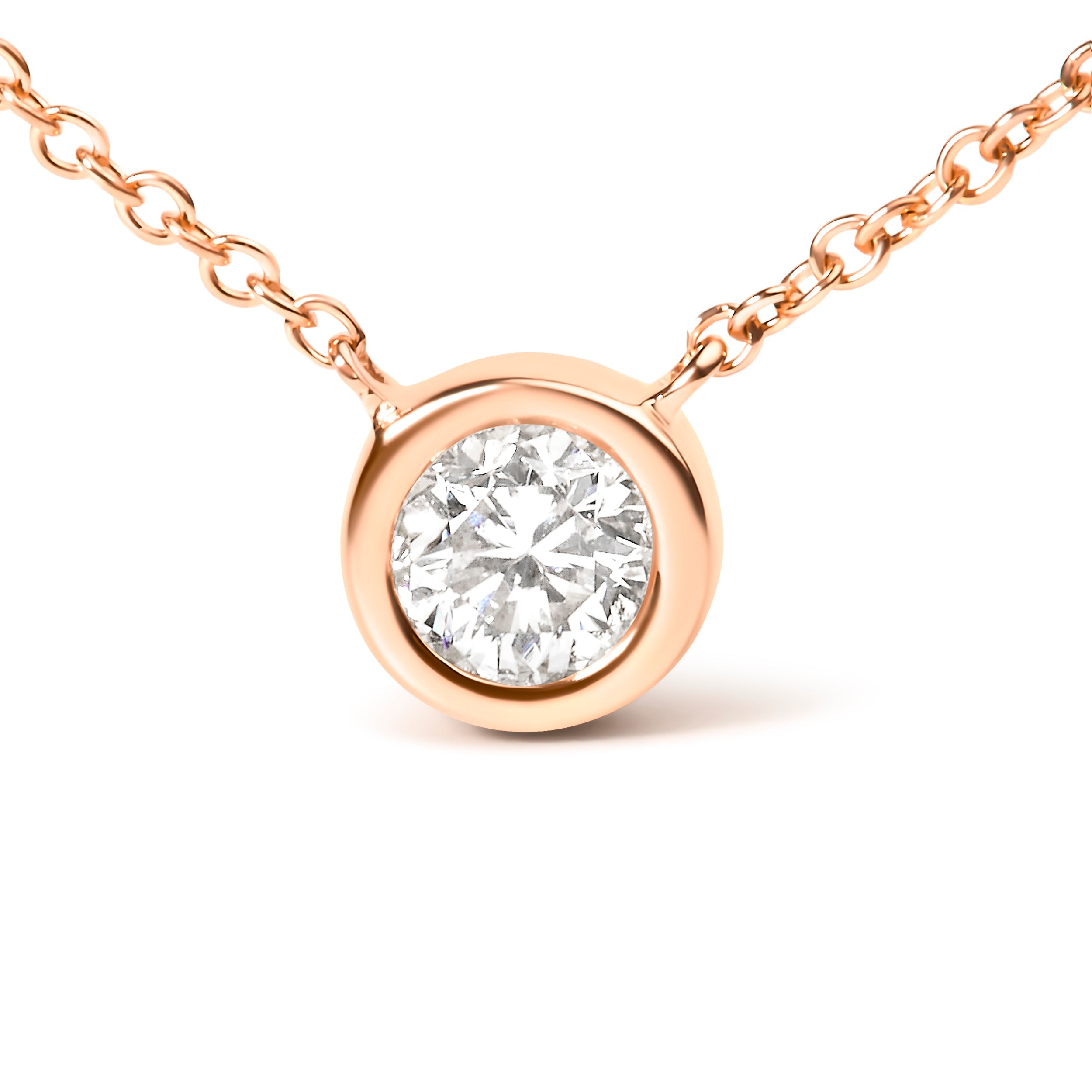 10K Rose Gold 1/5 Carat Round Brilliant-Cut Diamond Modern Bezel-Set Solitaire 16"-18" Pendant Necklace H-I Color, SI2-I1 Clarity on sale at MyriadMart