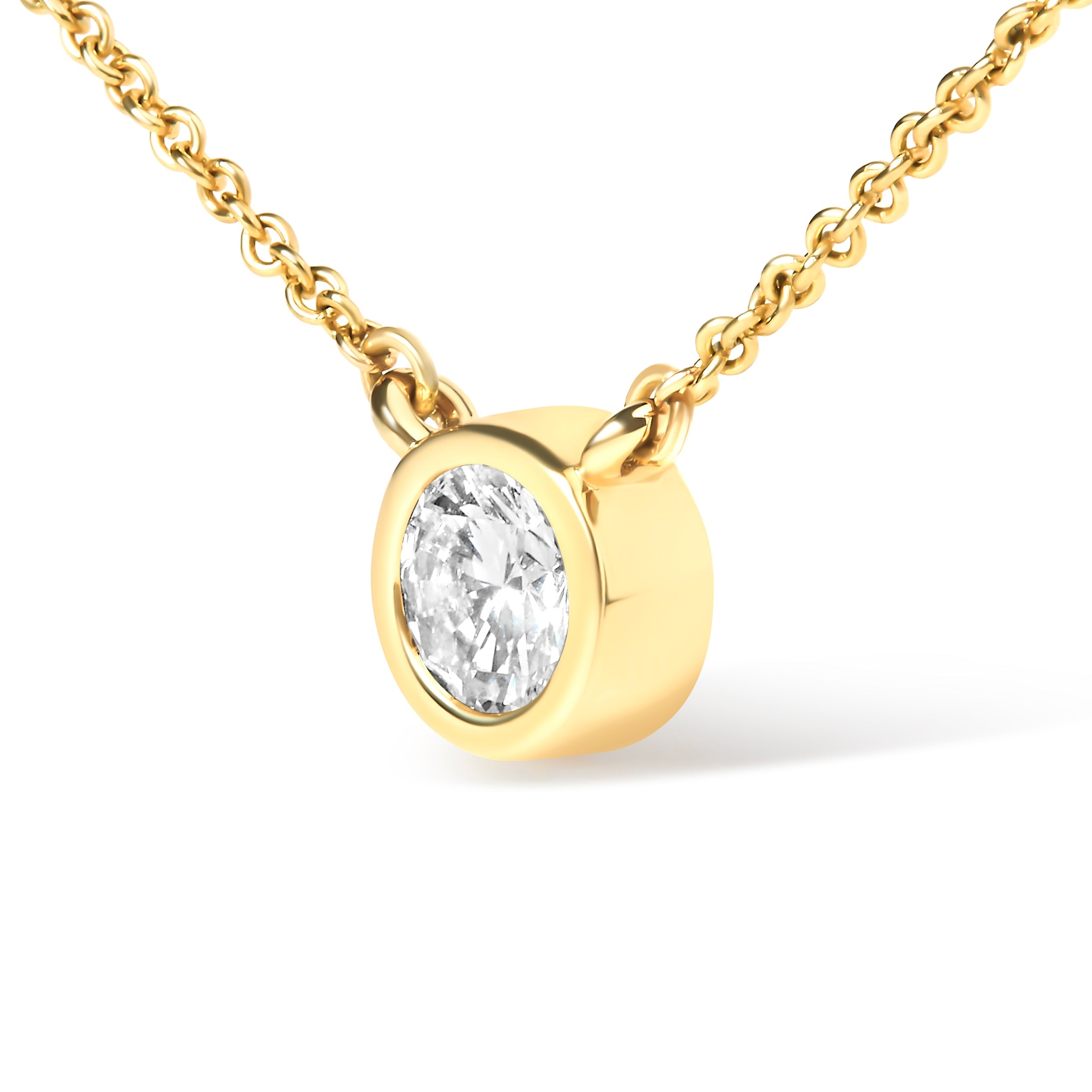 10K Yellow Gold 1/2 Carat Round Brilliant-Cut Diamond Modern Bezel-Set Solitaire 16"-18" Pendant Necklace H-I Color, SI2-I1 Clarity on sale at MyriadMart