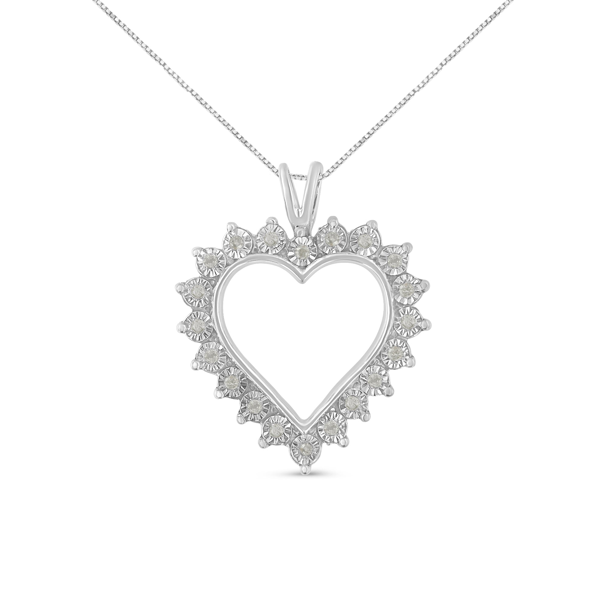 .925 Sterling Silver 1/4 Cttw Miracle Set Diamond Open Heart 18" Pendant Necklace I-J Color, I3 Clarity on sale at MyriadMart