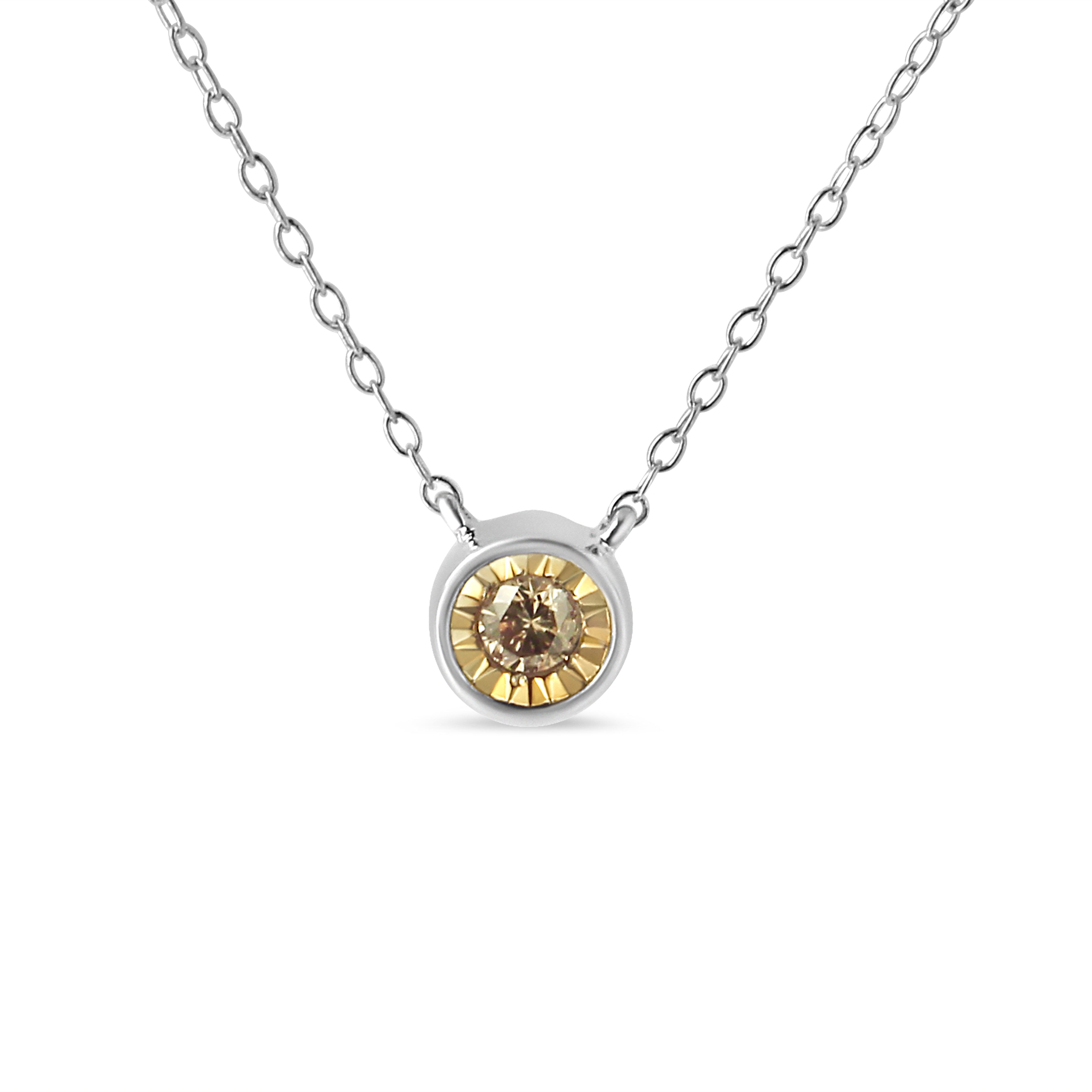 .925 Sterling Silver 1/5 Cttw Bezel Set Champagne Diamond Solitaire 18" Pendant Necklace K-L Color, I1-I2 Clarity on sale at MyriadMart