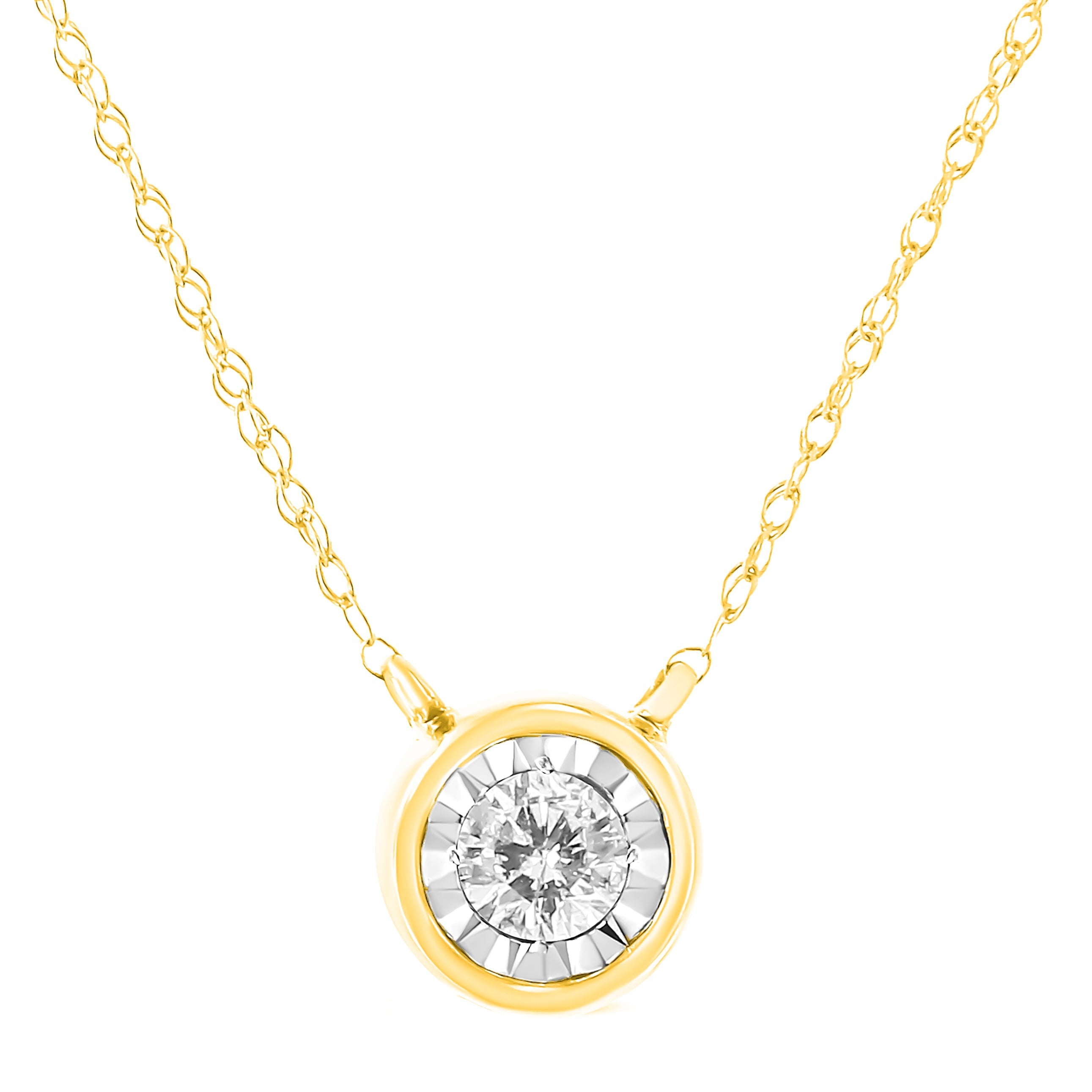 10K Yellow Gold 1/4 Cttw Round Brilliant-Cut Diamond Modern Bezel-Set Solitaire Pendant Necklace J-K Color, I2-I3 Clarity - 16" with 2" Extender on sale at MyriadMart