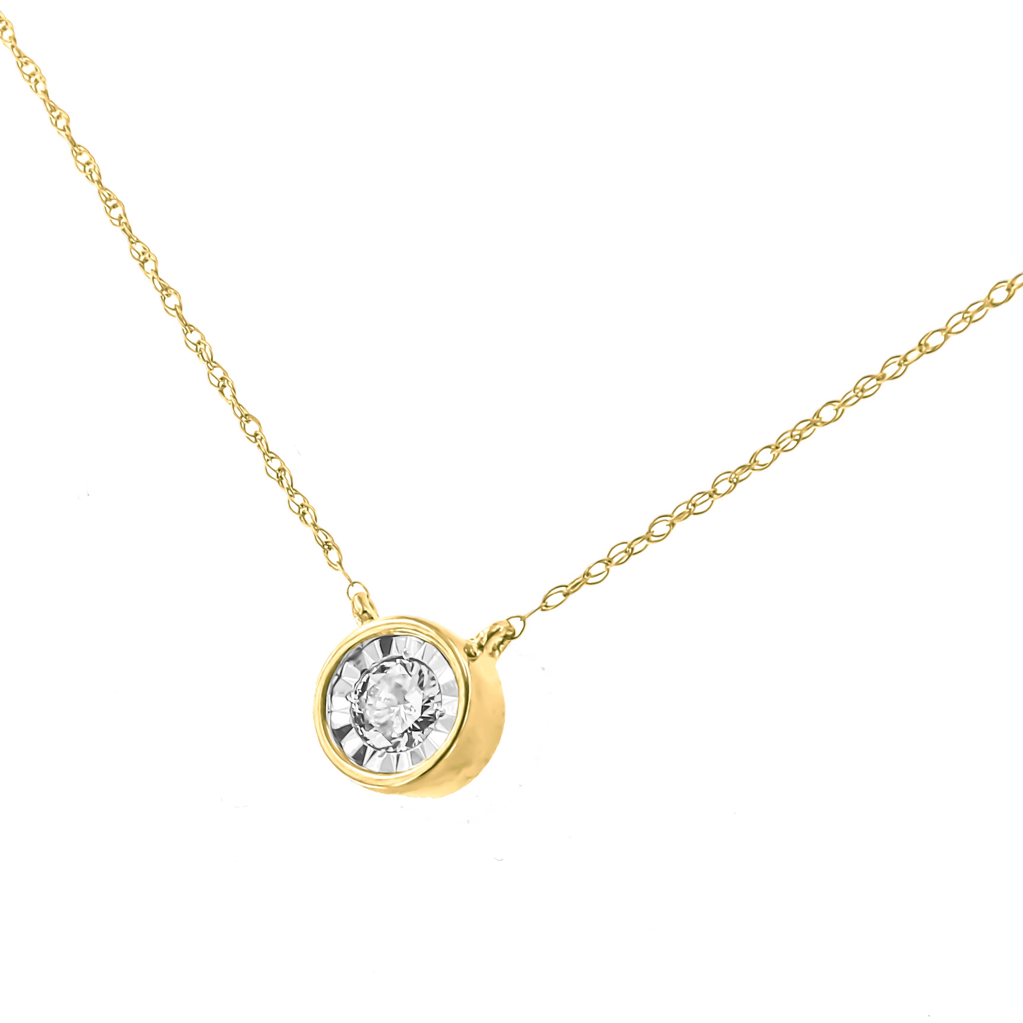 10K Yellow Gold 1/4 Cttw Round Brilliant-Cut Diamond Modern Bezel-Set Solitaire Pendant Necklace J-K Color, I2-I3 Clarity - 16" with 2" Extender on sale at MyriadMart
