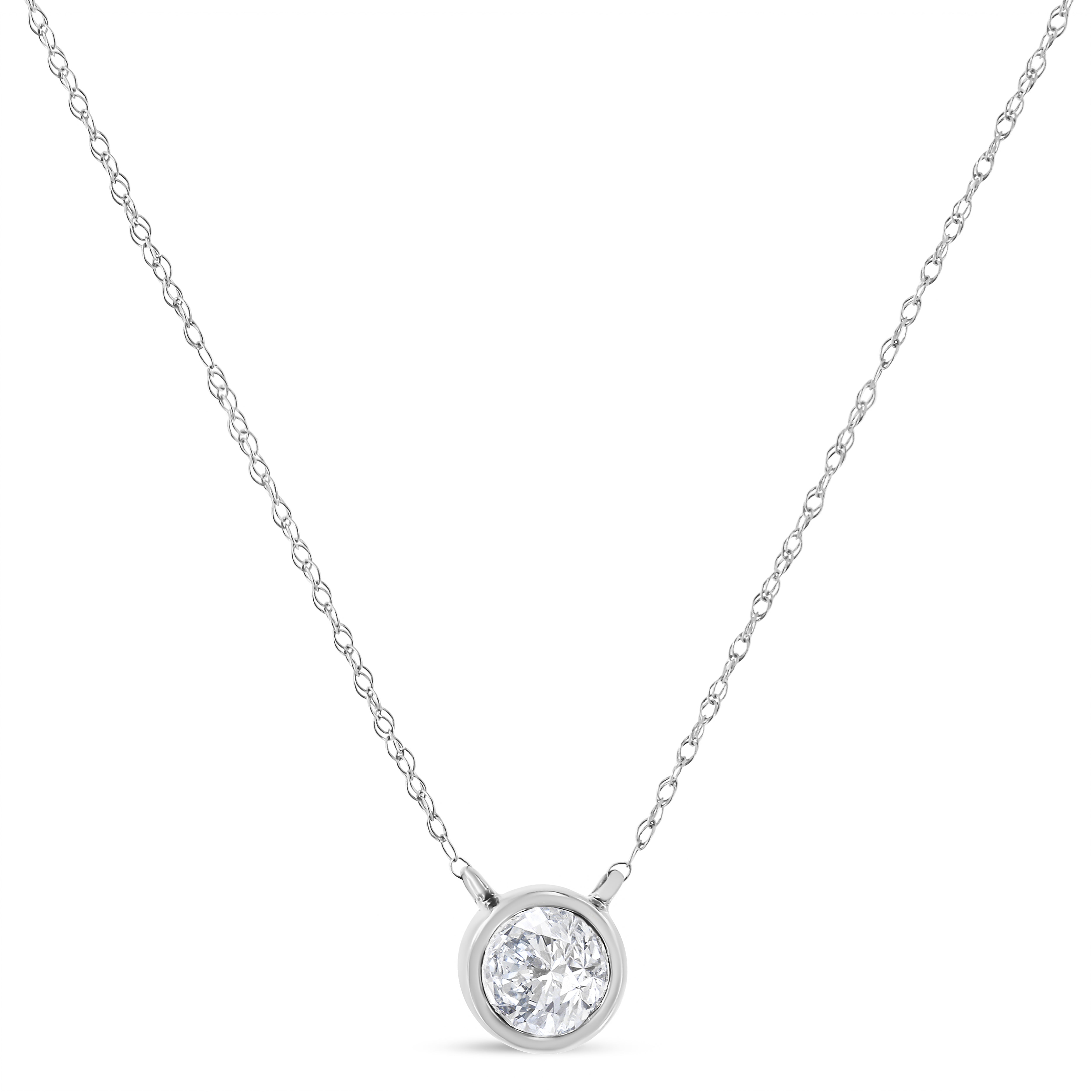 AGS Certified 10K White Gold 1/3 Cttw Bezel Set Round Diamond Solitaire 16-18" Adjustable Pendant Necklace I-J Color, SI1-SI2 Clarity on sale at MyriadMart