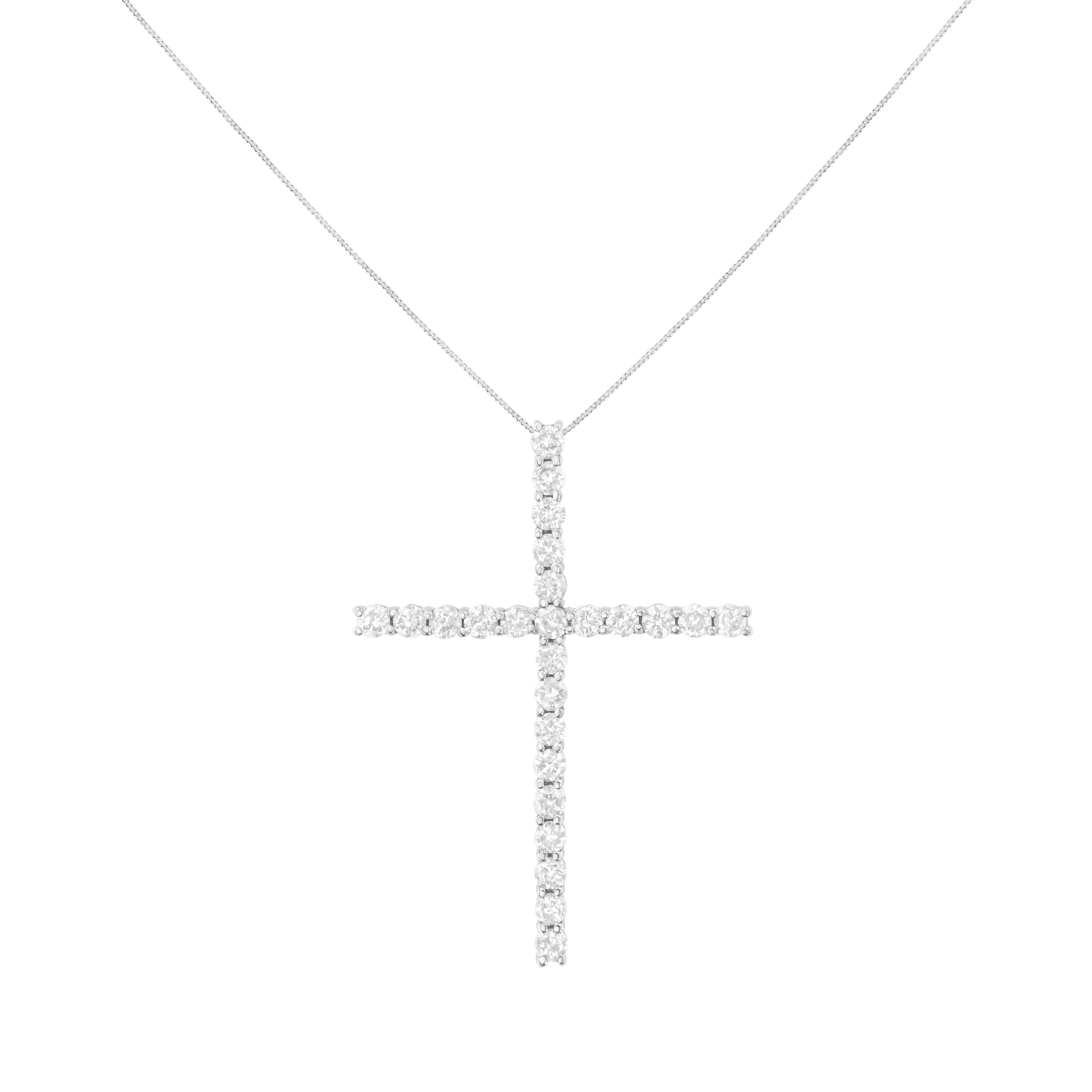 .925 Sterling Silver 3.0 Cttw Round Shape Diamond 1-1/2" Cross Pendant with Box Chain Necklace I-J Color, I2-I3 Clarity - 18" on sale at MyriadMart