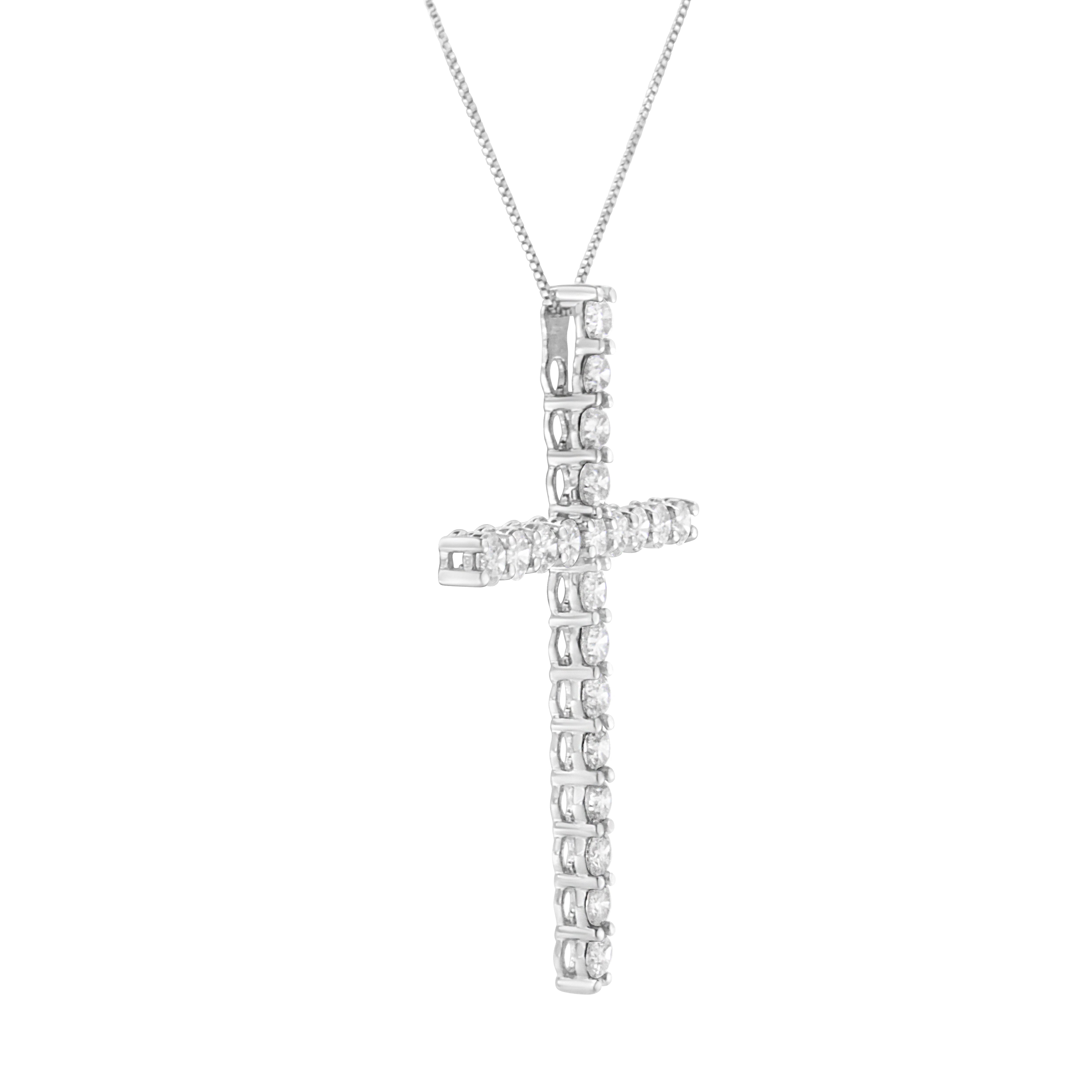 .925 Sterling Silver 4.0 Cttw Diamond 2-1/4" Cross Pendant with Box Chain Necklace I-J Color, I1-I2 Clarity - 18" on sale at MyriadMart