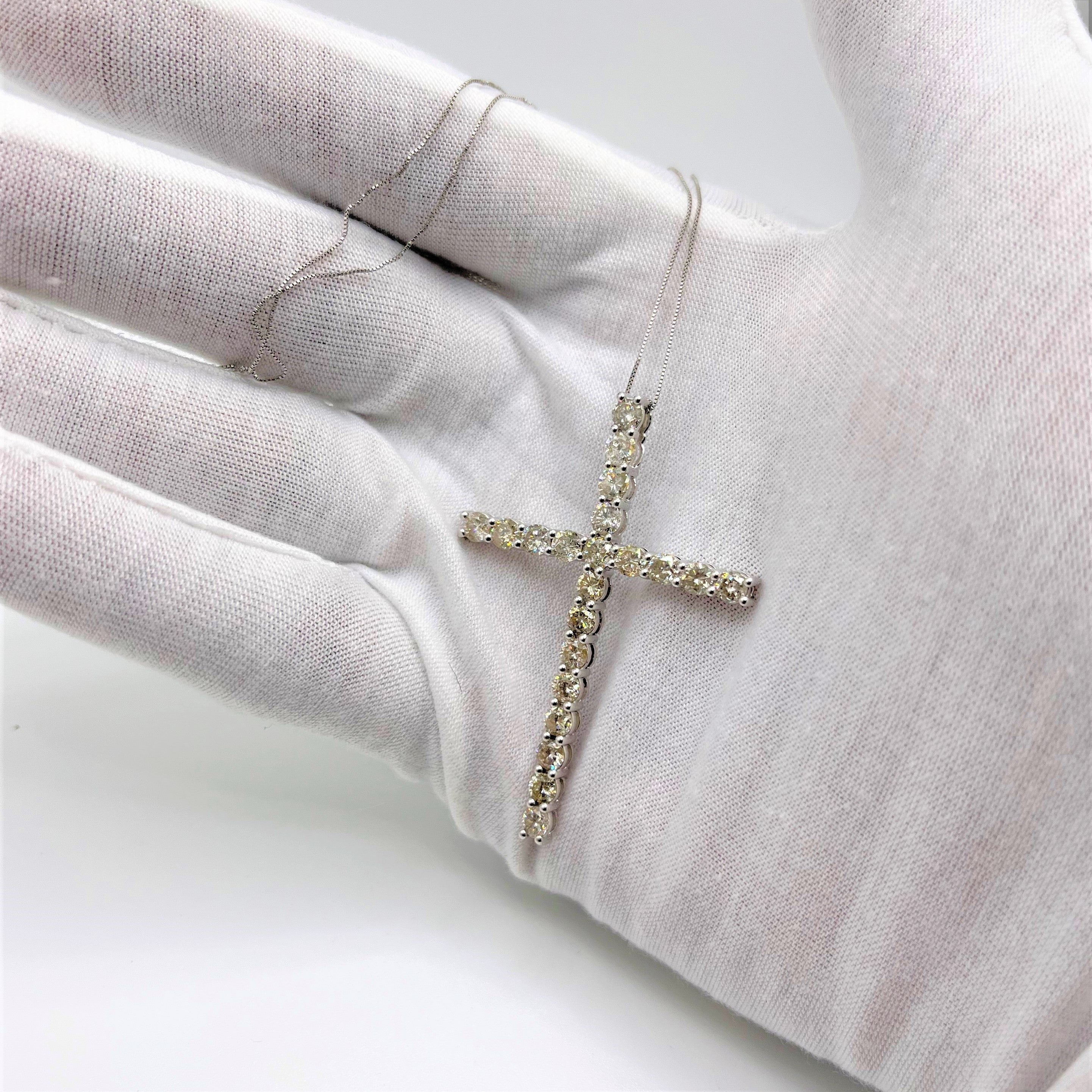 .925 Sterling Silver 4.0 Cttw Diamond 2-1/4" Cross Pendant with Box Chain Necklace I-J Color, I1-I2 Clarity - 18" on sale at MyriadMart