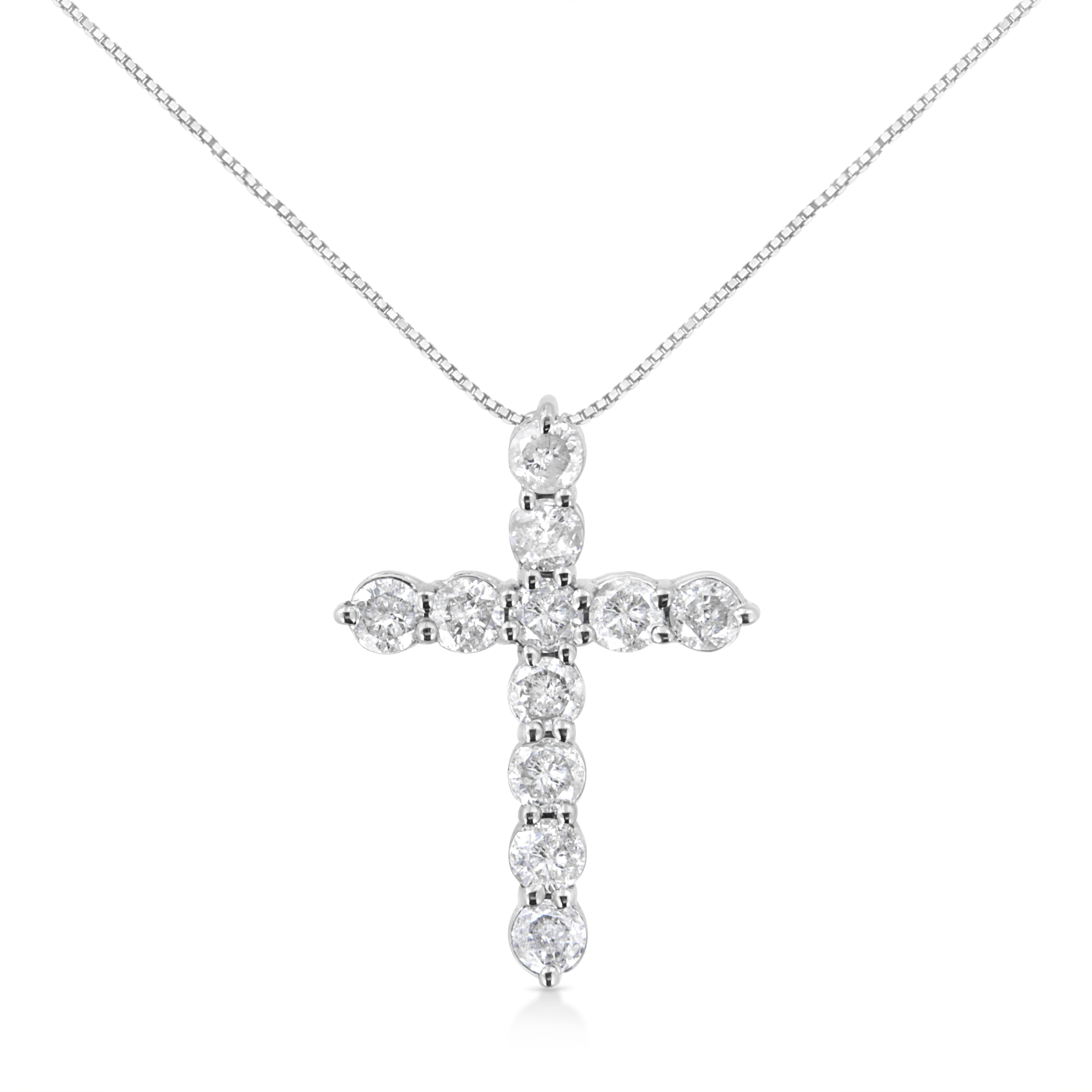 .925 Sterling Silver 1.0 Cttw Prong Set Round-Cut Diamond Cross 18" Pendant Necklace I-J Color, I2-I3 Clarity on sale at MyriadMart