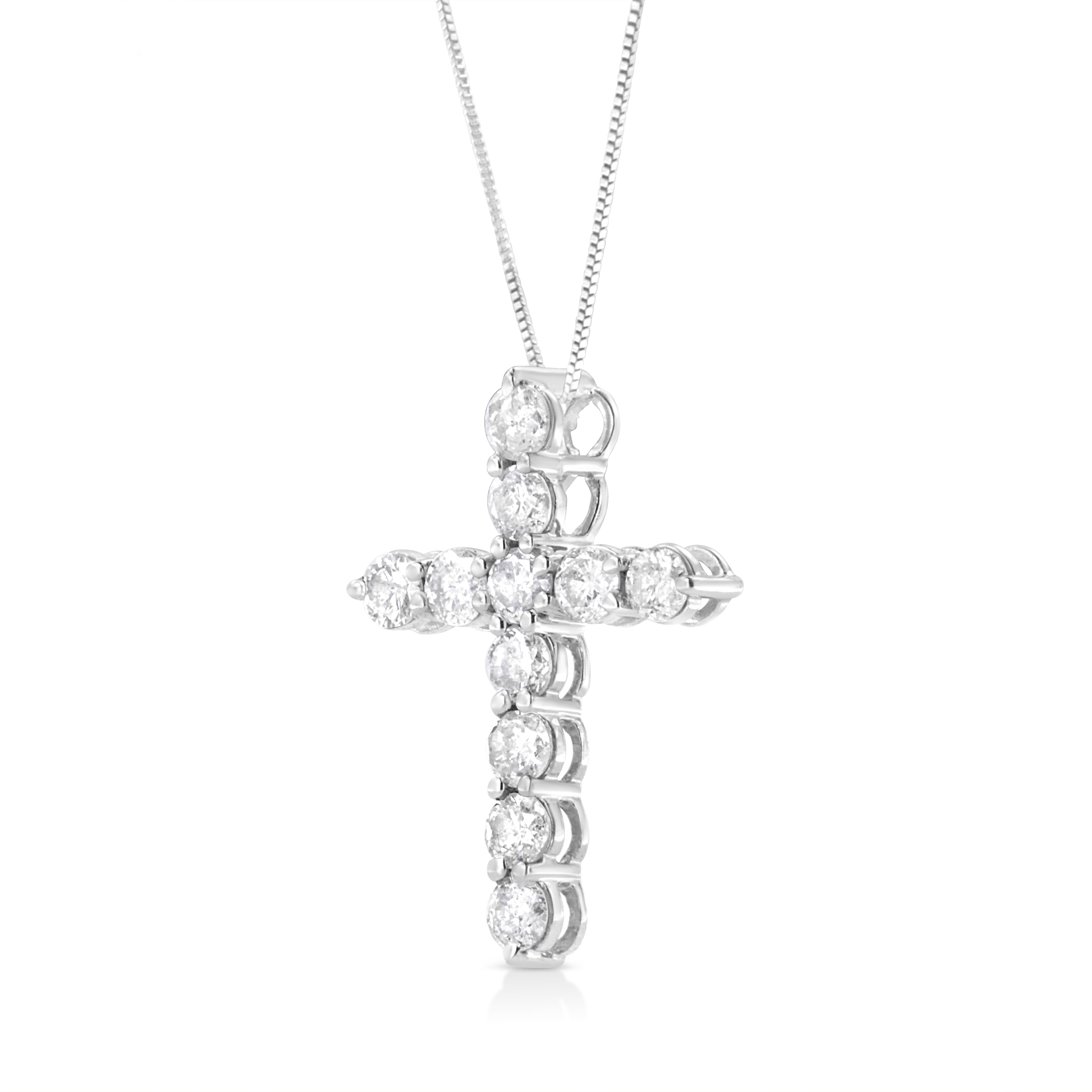 .925 Sterling Silver 1.0 Cttw Prong Set Round-Cut Diamond Cross 18" Pendant Necklace I-J Color, I2-I3 Clarity on sale at MyriadMart