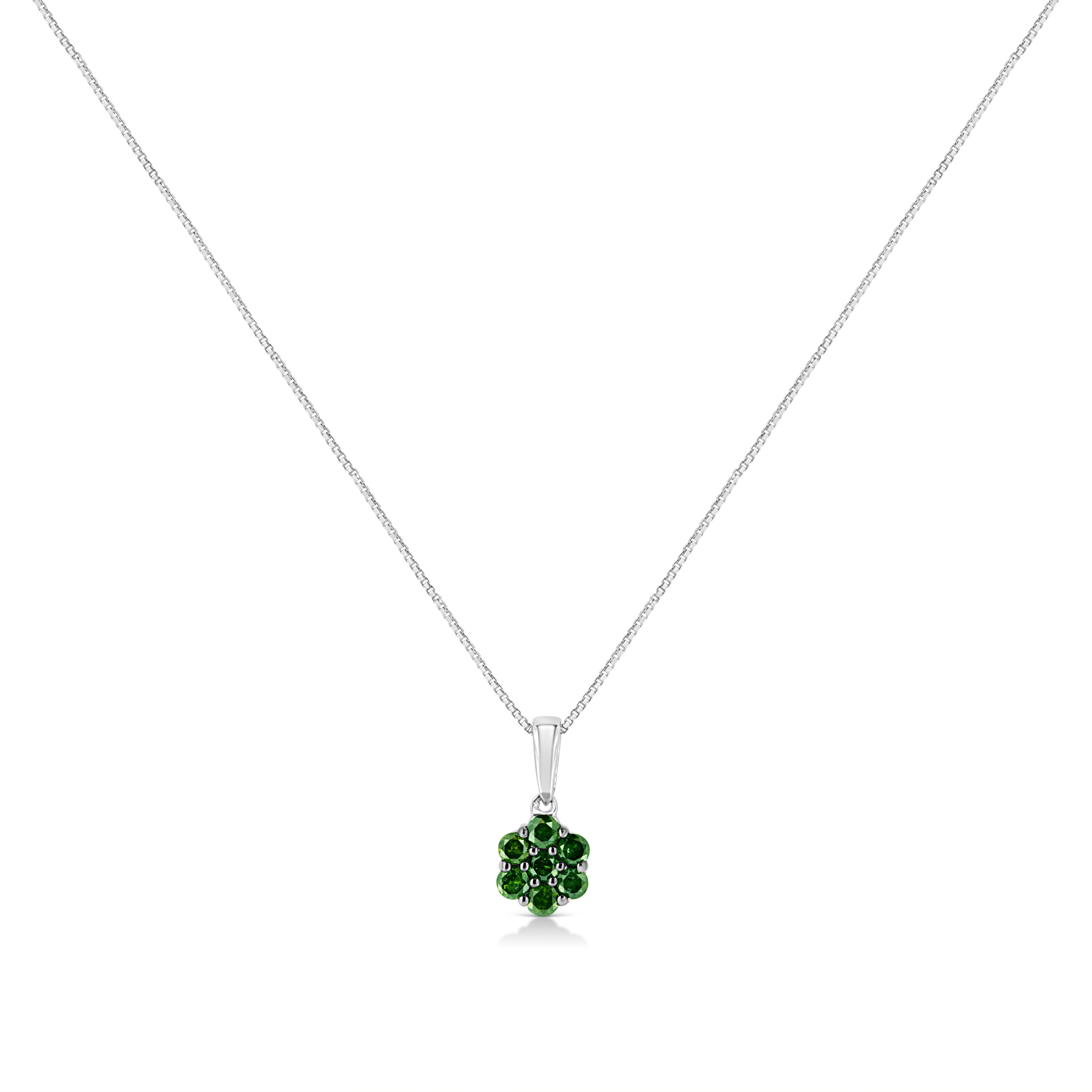 .925 Sterling Silver 1/2 Cttw Prong Set Treated Green Diamond Floral Cluster 18" Pendant Necklace Green Color, I1-I2 Clarity on sale at MyriadMart