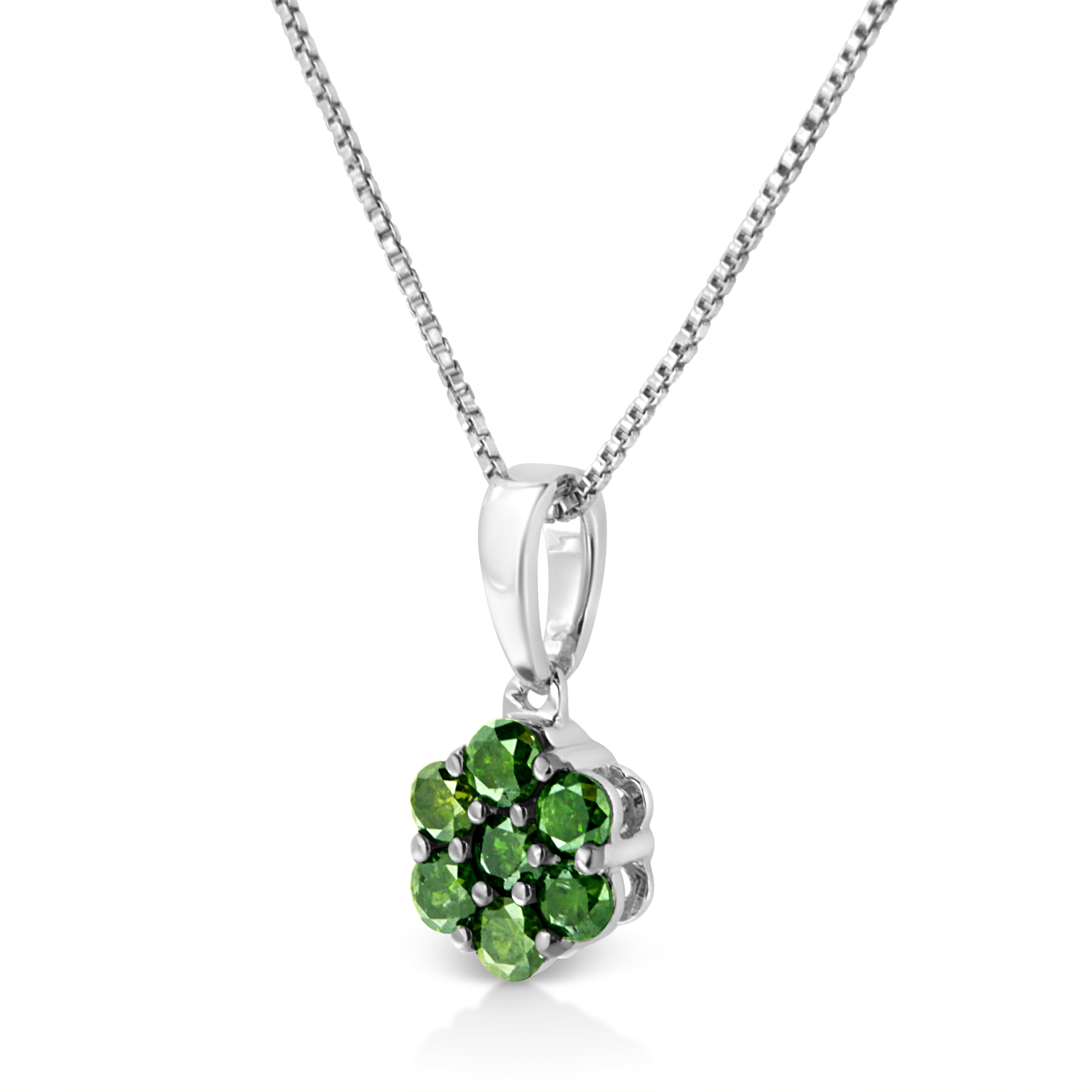 .925 Sterling Silver 1/2 Cttw Prong Set Treated Green Diamond Floral Cluster 18" Pendant Necklace Green Color, I1-I2 Clarity on sale at MyriadMart