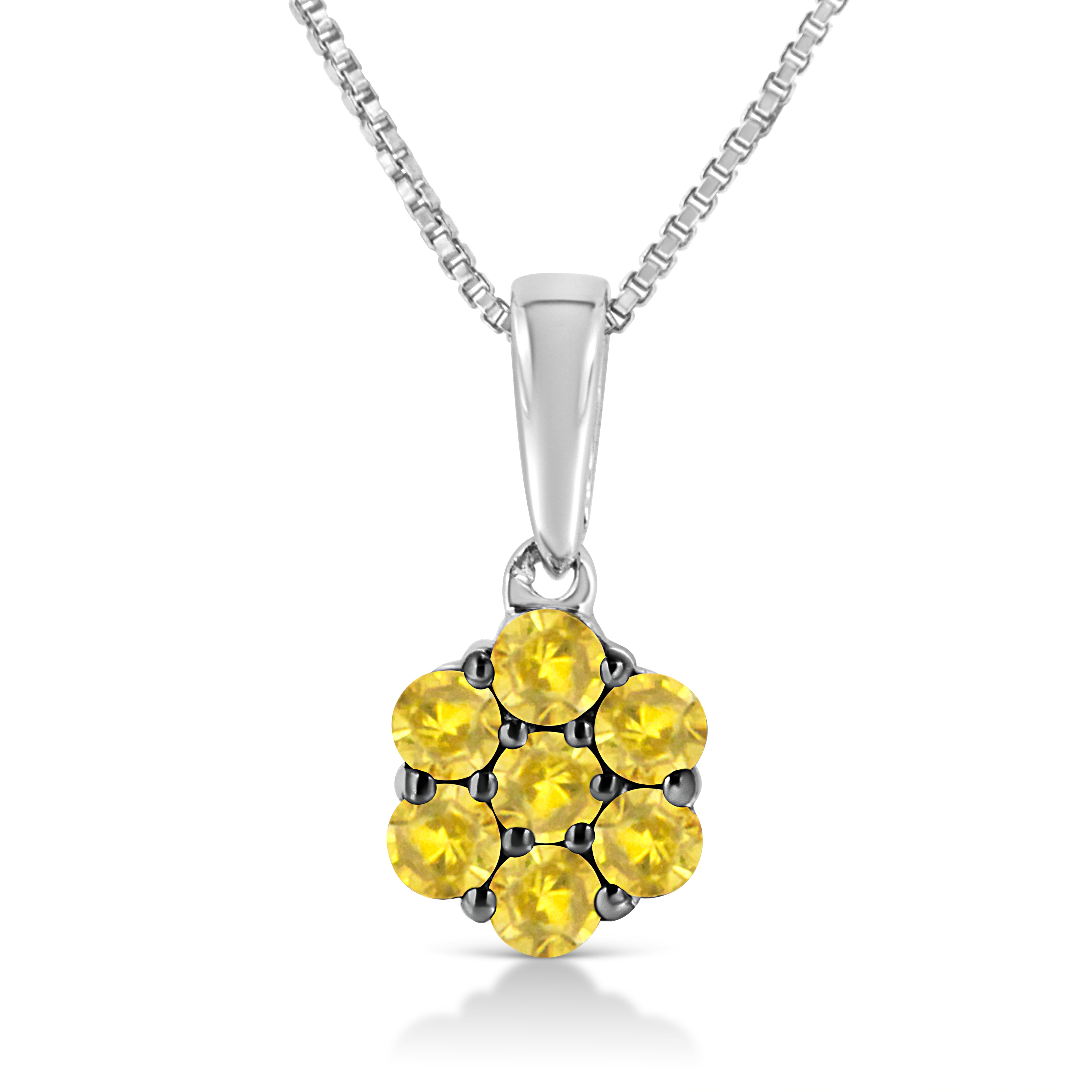 .925 Sterling Silver 1/2 Cttw Prong Set Treated Green Diamond Floral Cluster 18" Pendant Necklace Green Color, I1-I2 Clarity on sale at MyriadMart
