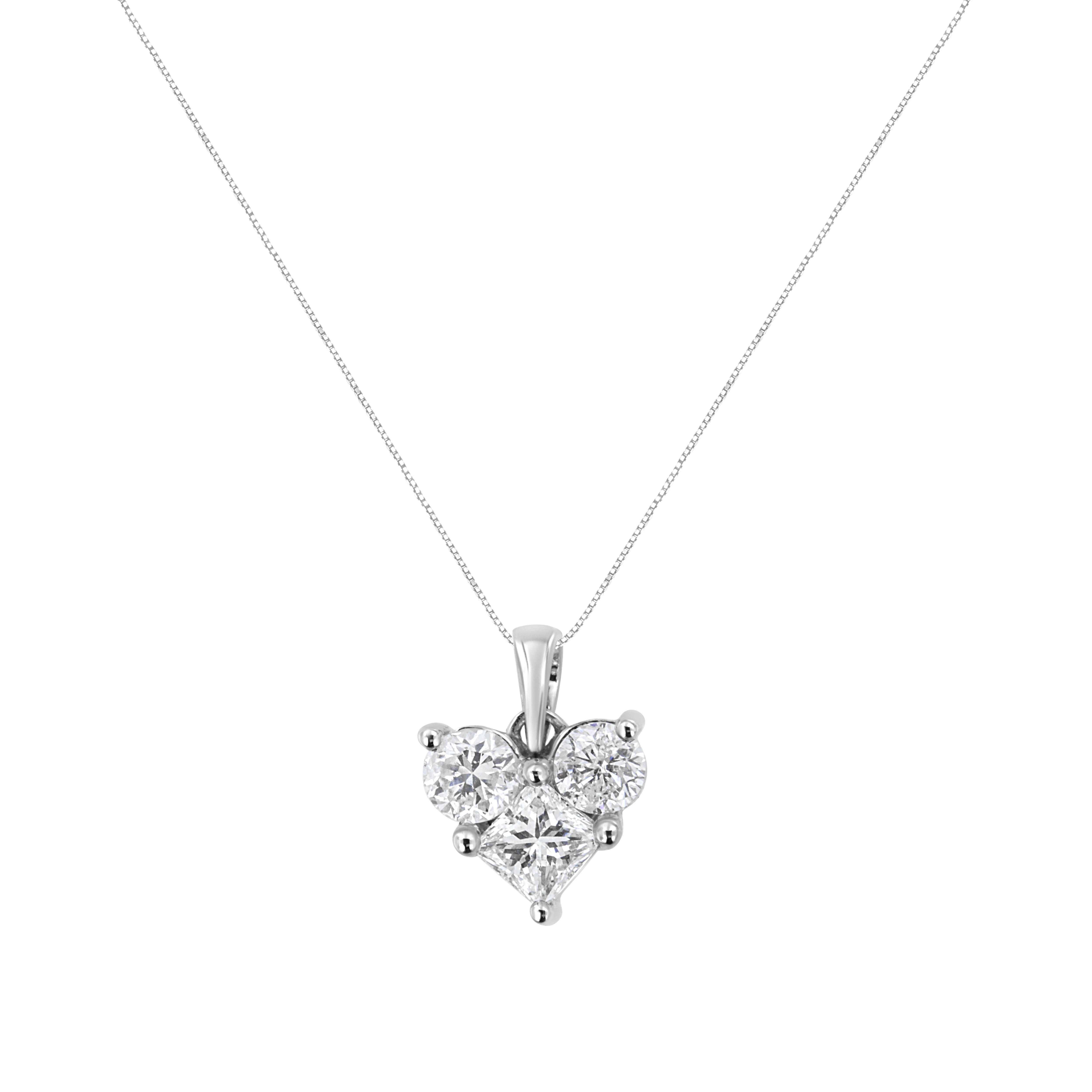 10K White Gold 1.0 Cttw Round-Cut and Princess-Cut Diamond Heart Shaped 18" Pendant Necklace H-I Color, SI2-I1 Clarity on sale at MyriadMart