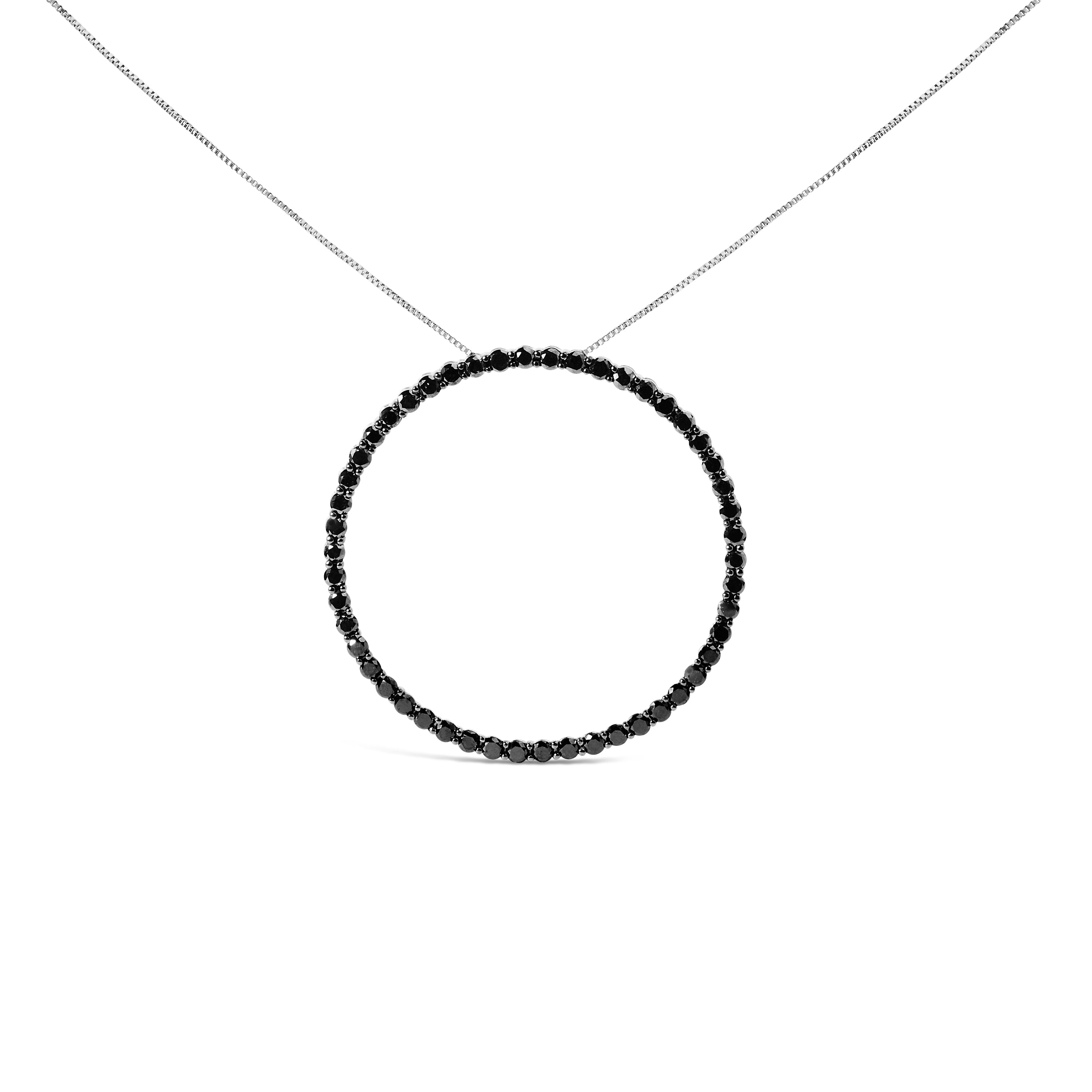 .925 Sterling Silver 4.0 Cttw Black Diamond Open Hoop Circle 18" Pendant Necklace Black Color, I2-I3 Clarity on sale at MyriadMart