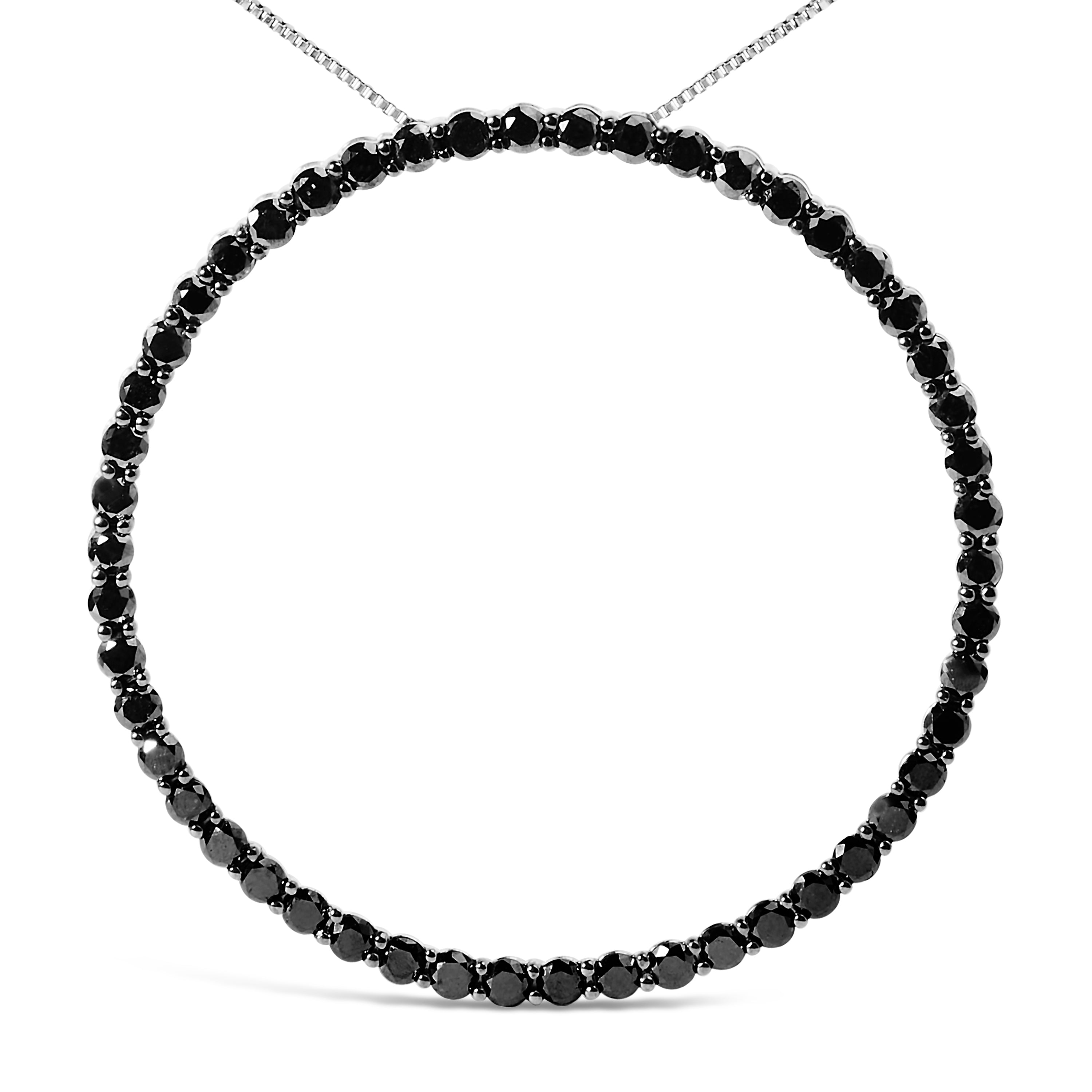 .925 Sterling Silver 4.0 Cttw Black Diamond Open Hoop Circle 18" Pendant Necklace Black Color, I2-I3 Clarity on sale at MyriadMart