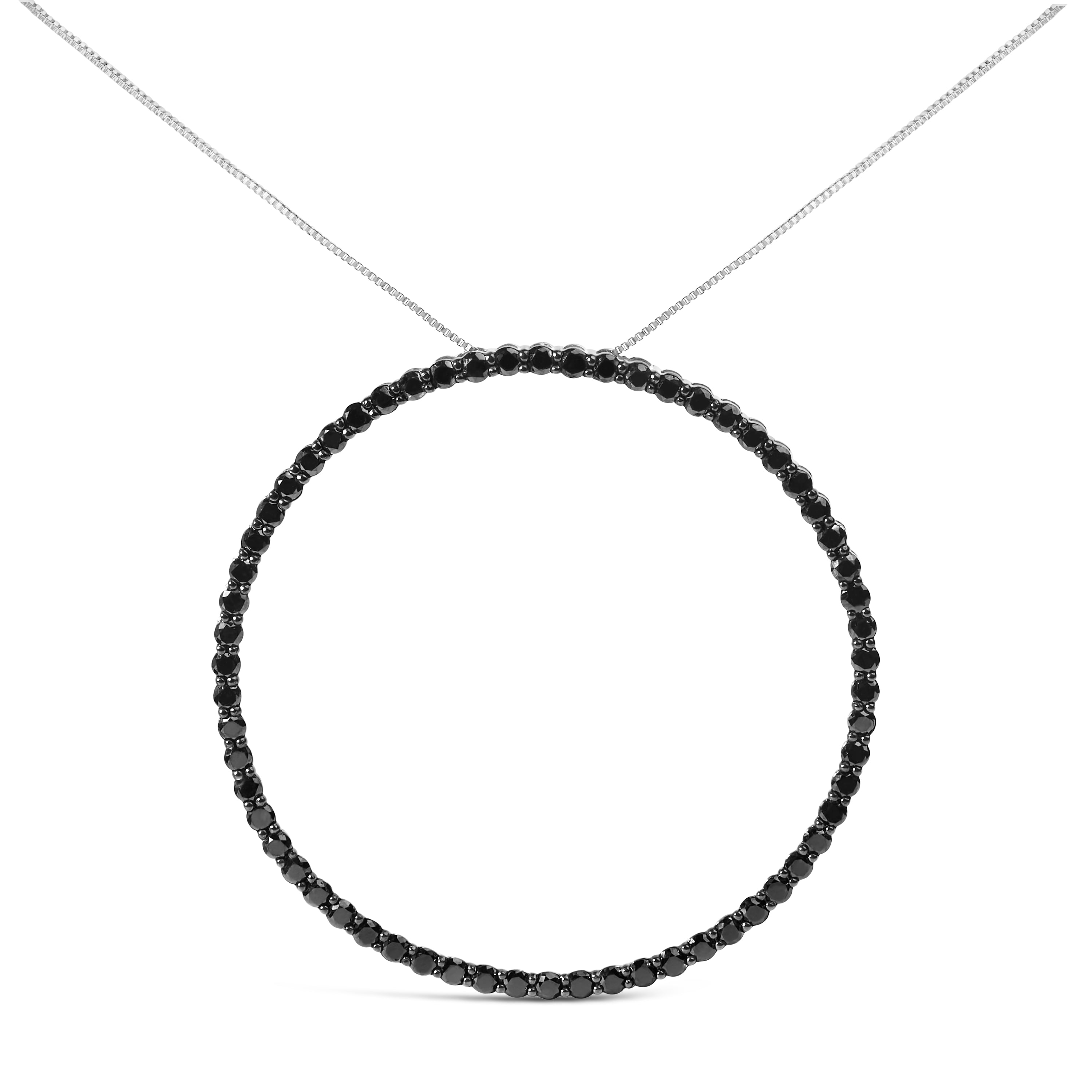 .925 Sterling Silver 4.0 Cttw Black Diamond Open Hoop Circle 18" Pendant Necklace Black Color, I2-I3 Clarity on sale at MyriadMart