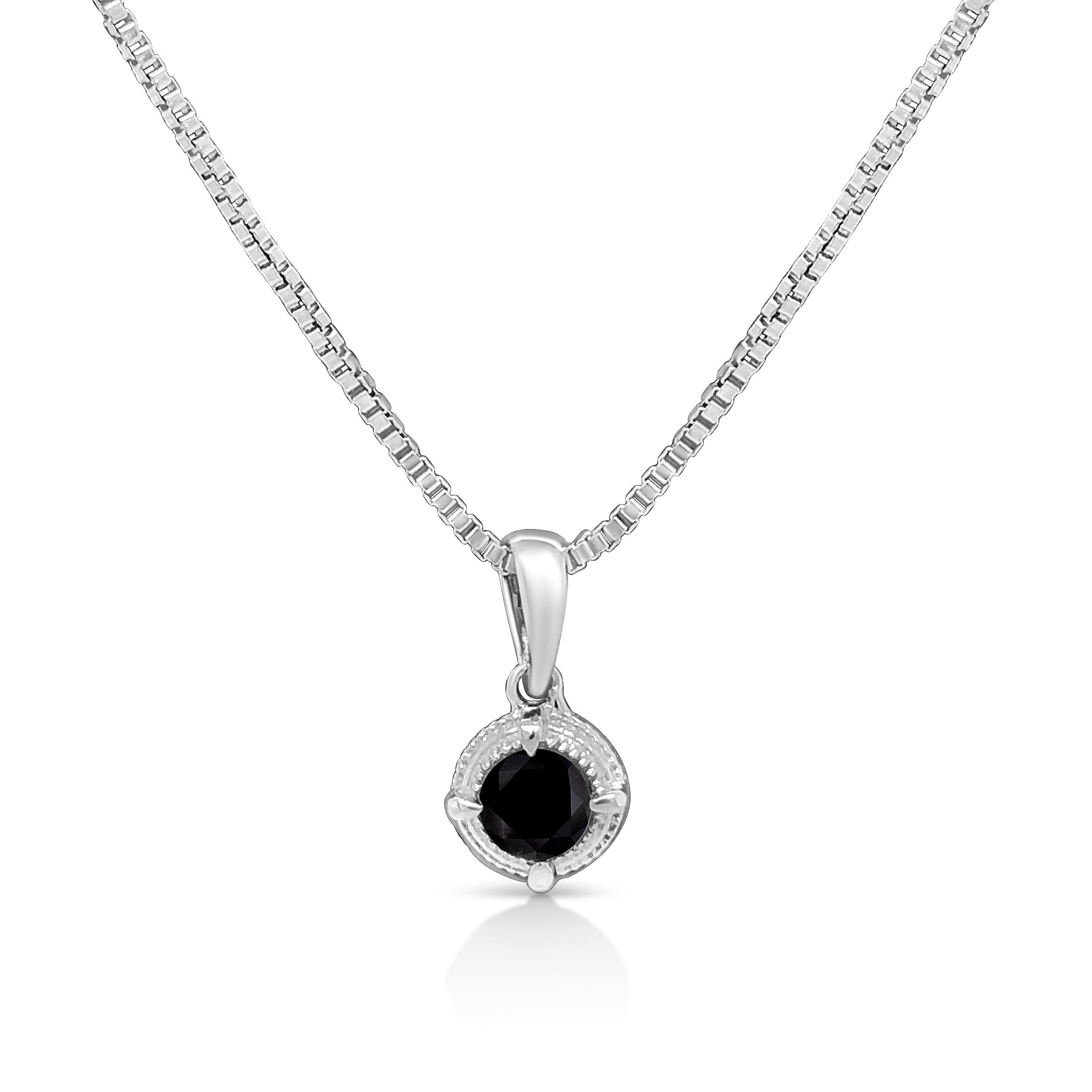 .925 Sterling Silver 3/4 Cttw Treated Blue Diamond Solitaire 18" Milgrain Pendant Necklace Blue Color, I1-I2 Clarity on sale at MyriadMart