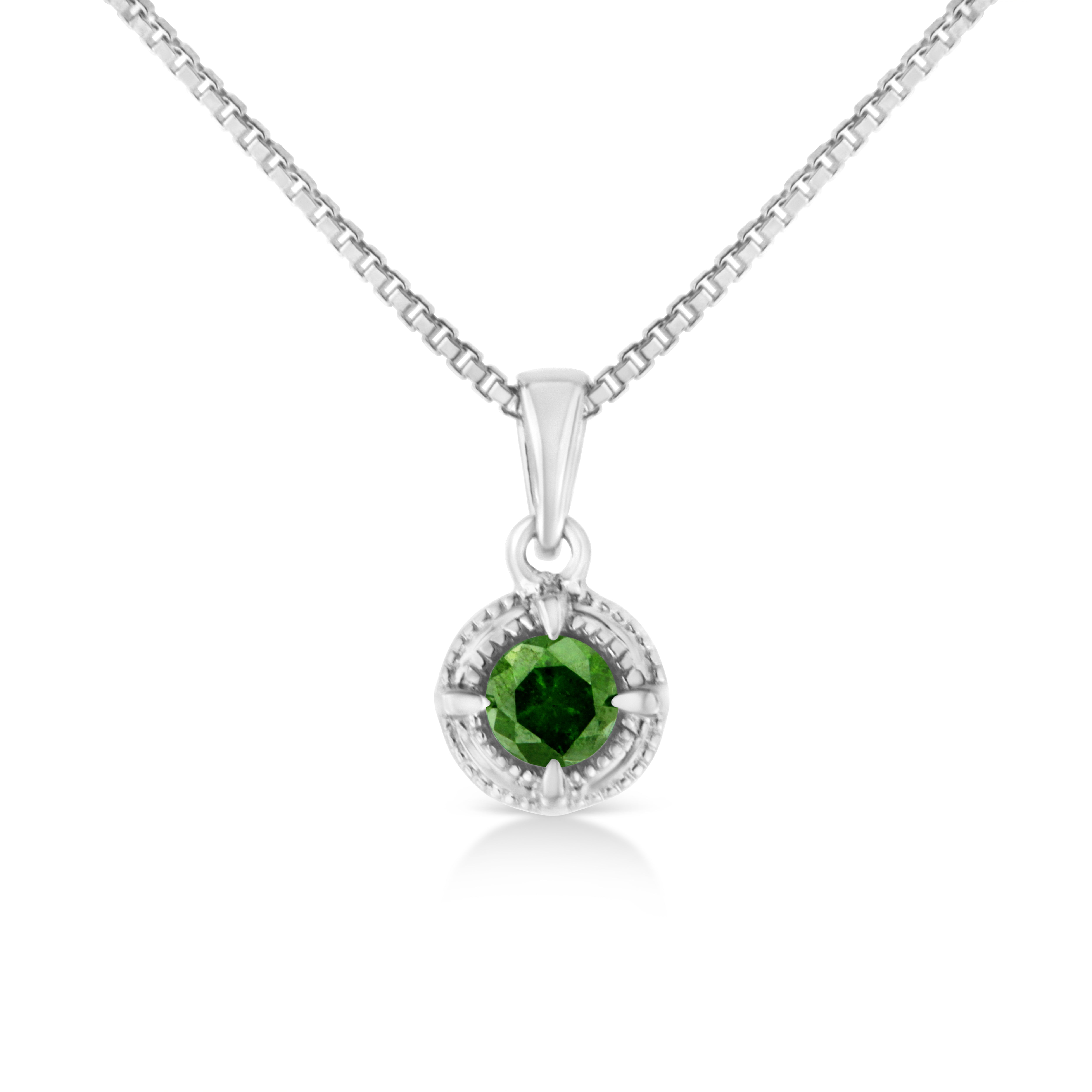 .925 Sterling Silver 3/4 Cttw Treated Blue Diamond Solitaire 18" Milgrain Pendant Necklace Blue Color, I1-I2 Clarity on sale at MyriadMart