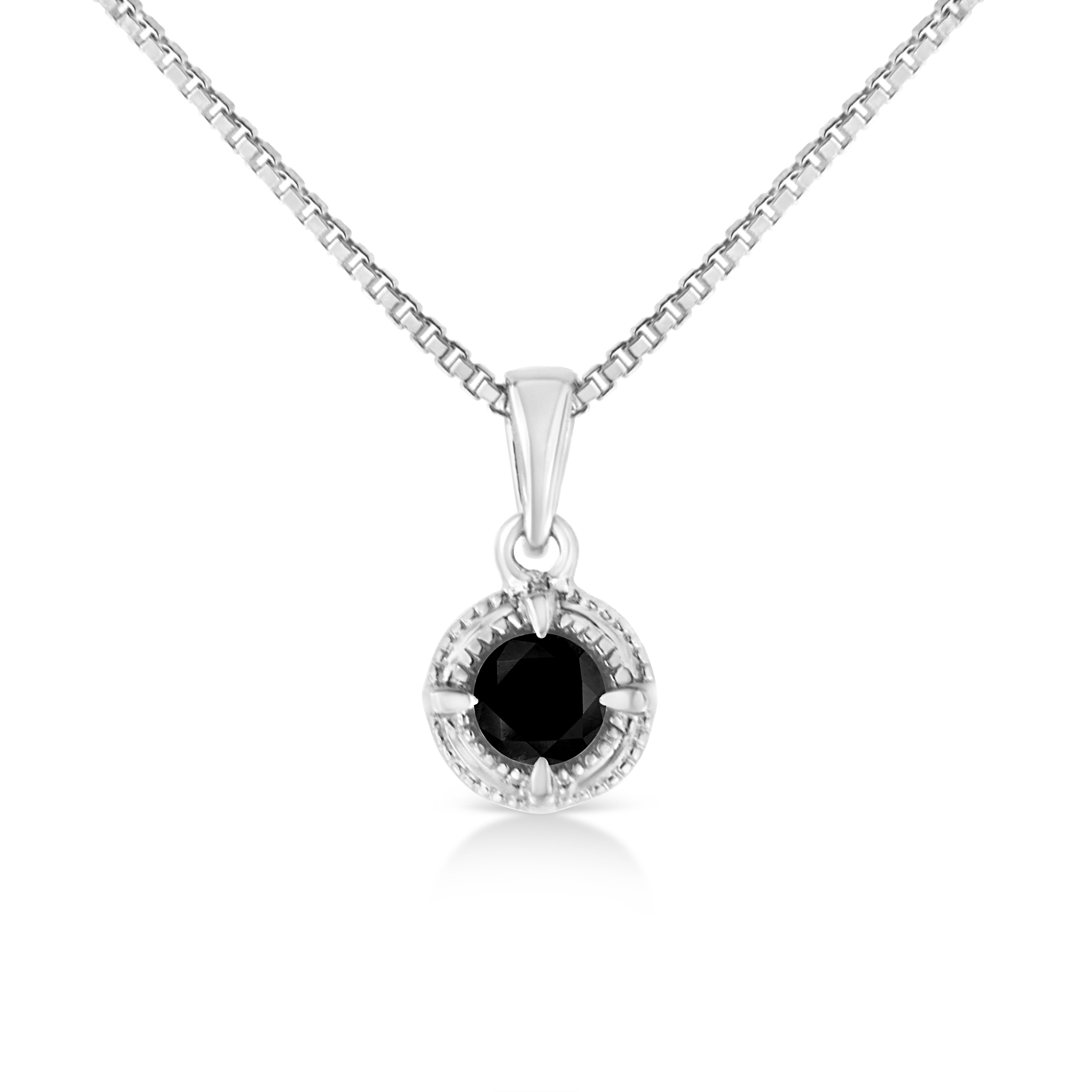 .925 Sterling Silver 3/4 Cttw Treated Blue Diamond Solitaire 18" Milgrain Pendant Necklace Blue Color, I1-I2 Clarity on sale at MyriadMart