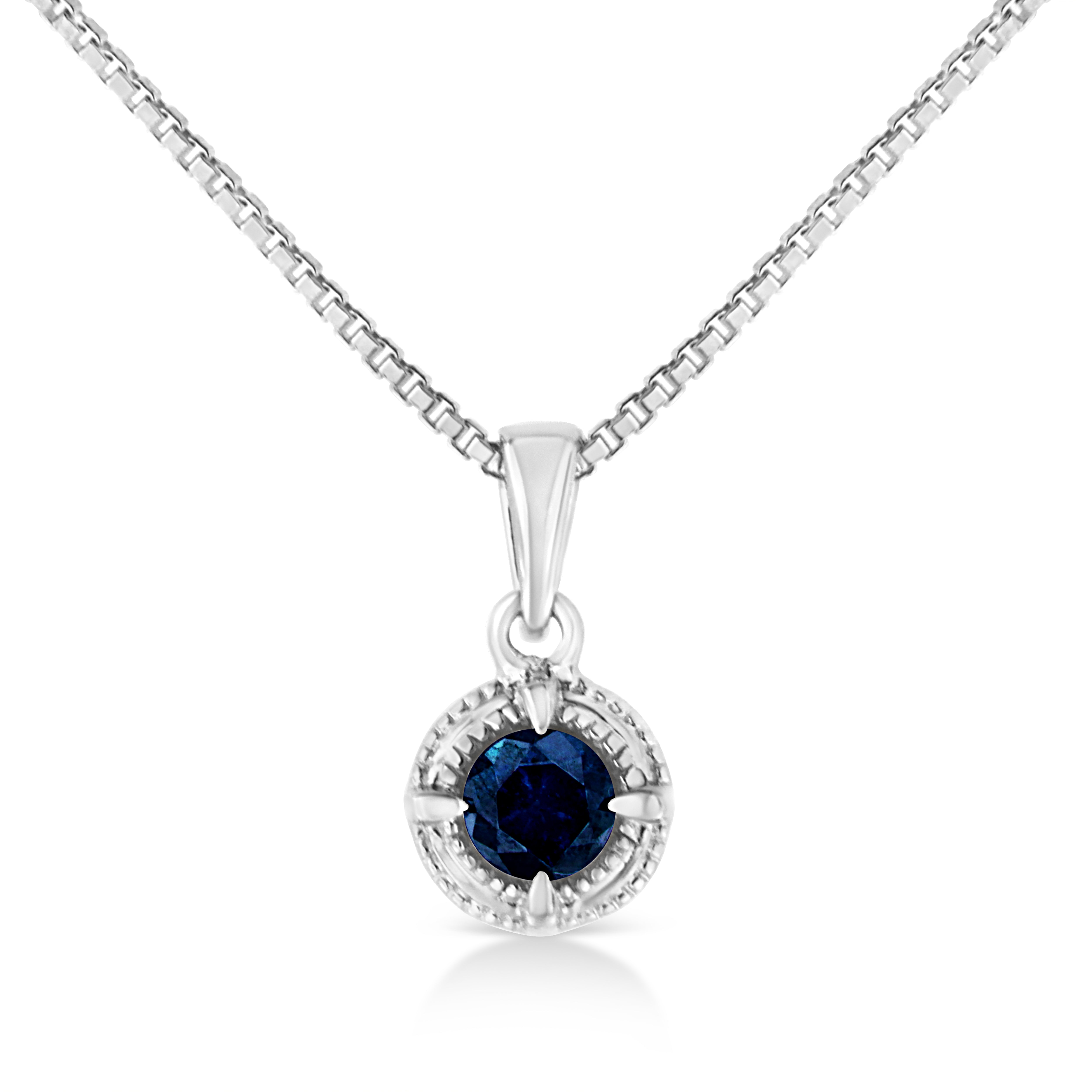 .925 Sterling Silver 3/4 Cttw Treated Blue Diamond Solitaire 18" Milgrain Pendant Necklace Blue Color, I1-I2 Clarity on sale at MyriadMart