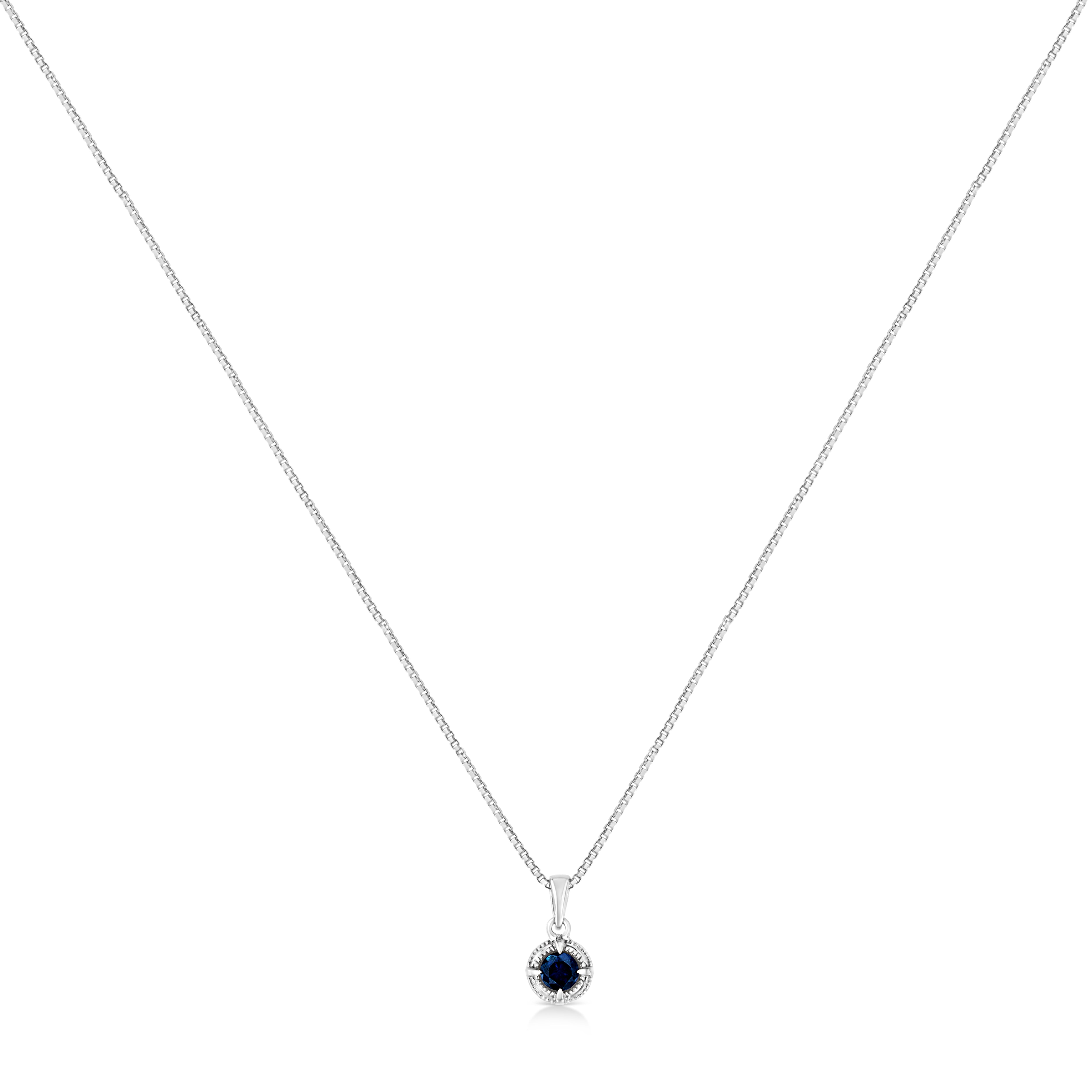 .925 Sterling Silver 3/4 Cttw Treated Blue Diamond Solitaire 18" Milgrain Pendant Necklace Blue Color, I1-I2 Clarity on sale at MyriadMart