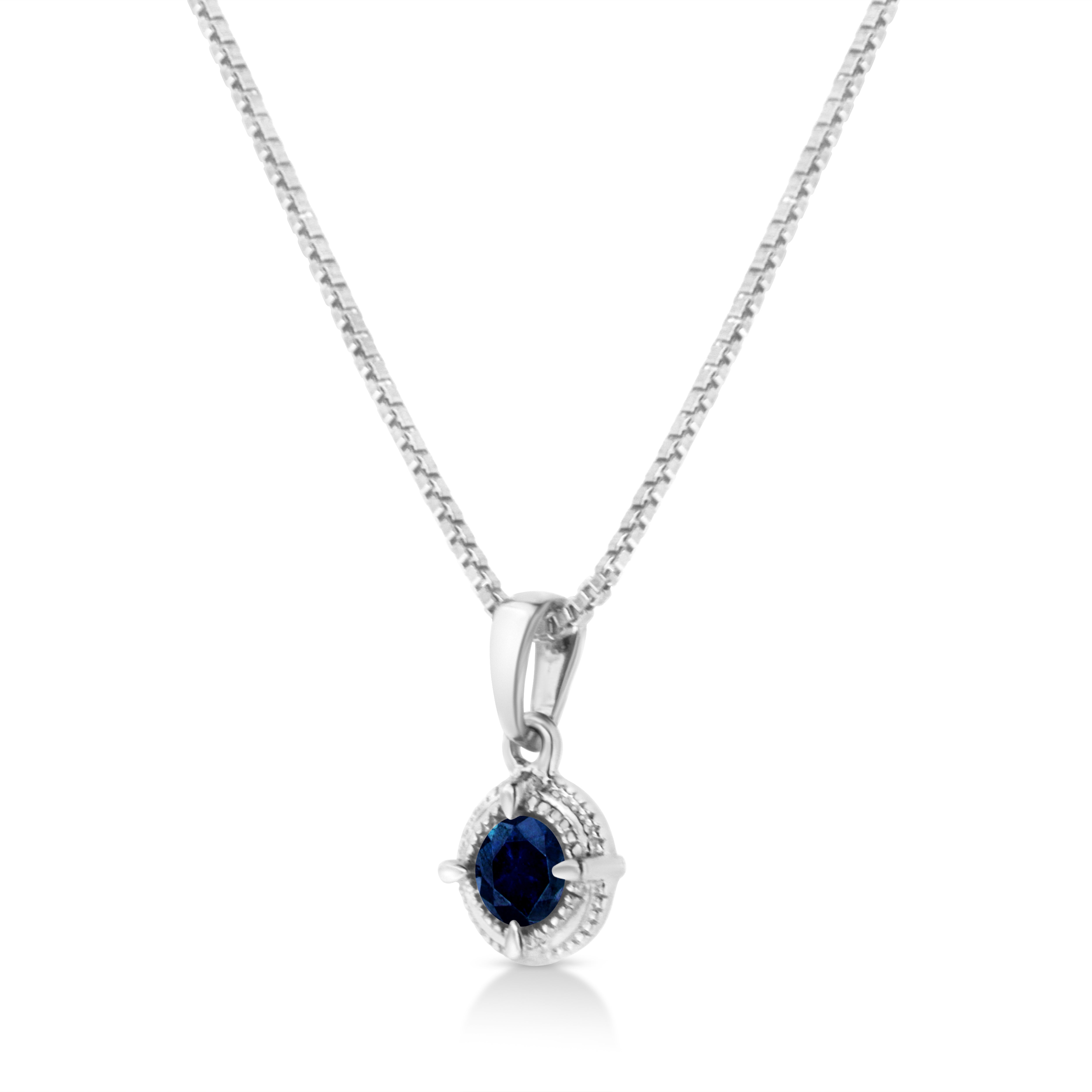 .925 Sterling Silver 3/4 Cttw Treated Blue Diamond Solitaire 18" Milgrain Pendant Necklace Blue Color, I1-I2 Clarity on sale at MyriadMart
