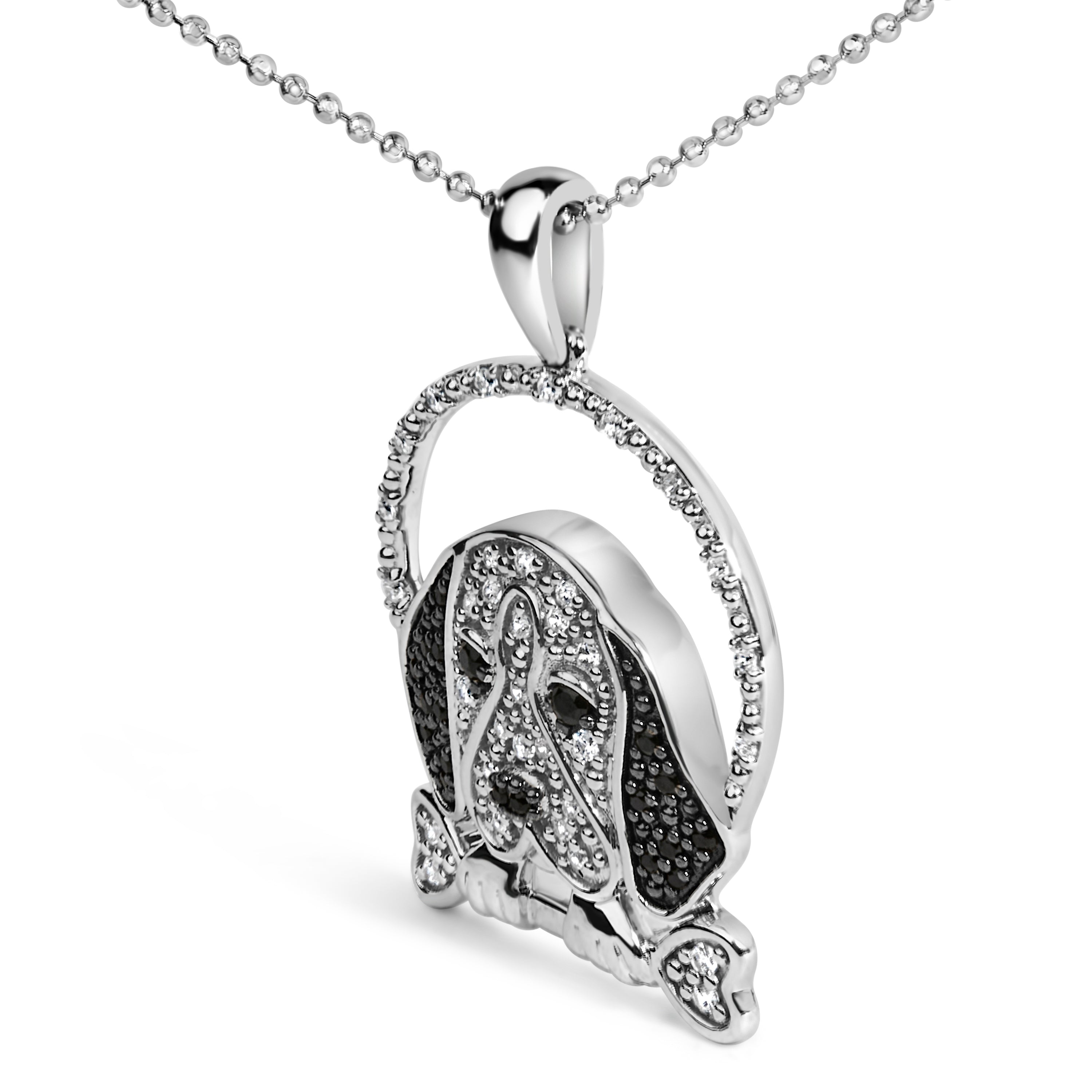 .925 Sterling Silver 1/4 Cttw White and Black Diamond Beagle Dog and Bone Pendant Necklace I-J Color, I2-I3 Clarity - 18" Inches on sale at MyriadMart