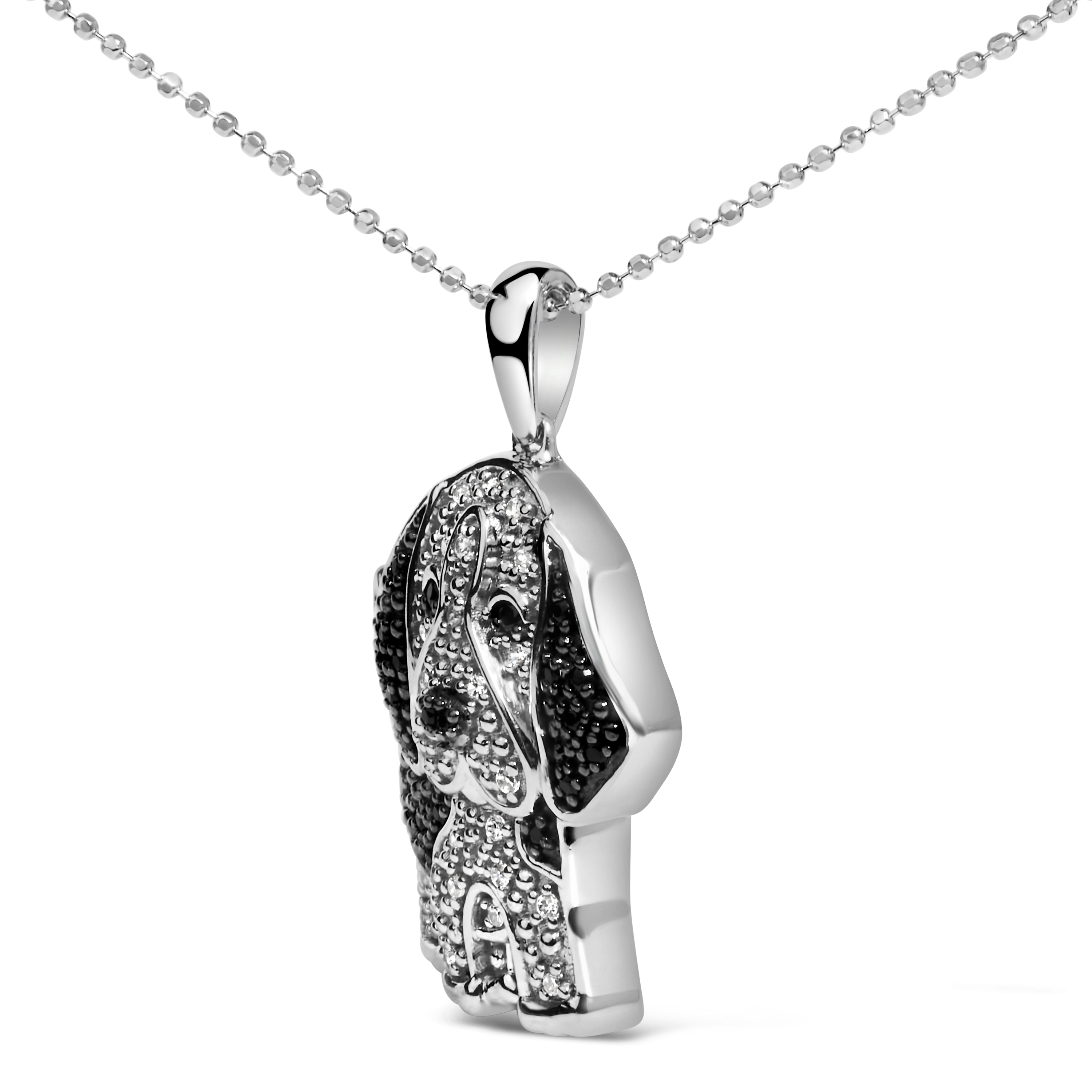 .925 Sterling Silver 1/4 Cttw White and Black Diamond Basset Hound Dog Pendant Necklace 18 inch I-J Color, I2-I3 Clarity on sale at MyriadMart
