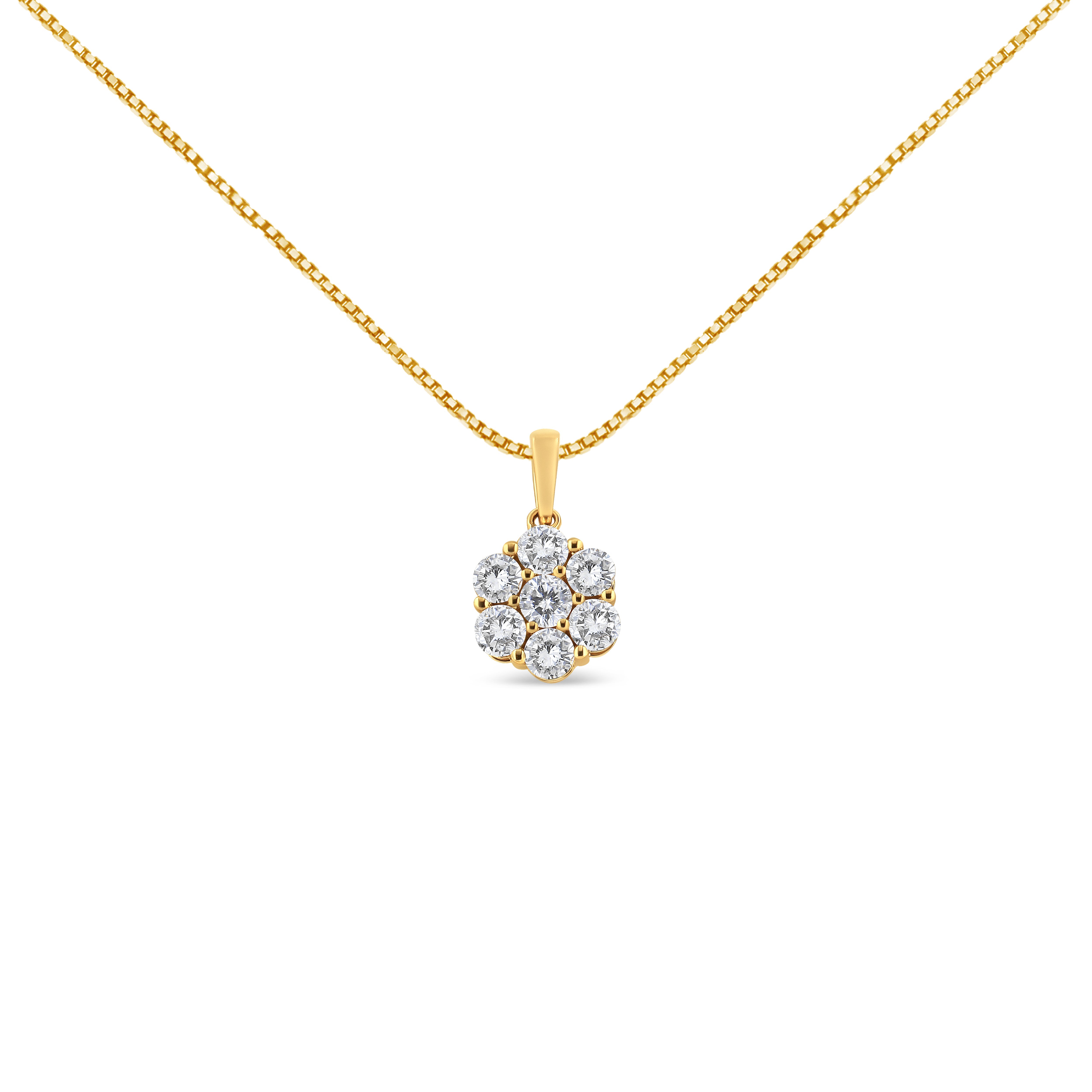 14K Yellow Gold 2.00 Cttw Brilliant Round-Cut Diamond 7 Stone Flower Cluster 18" Pendant Necklace H-I Color, SI2-I1 Clarity on sale at MyriadMart