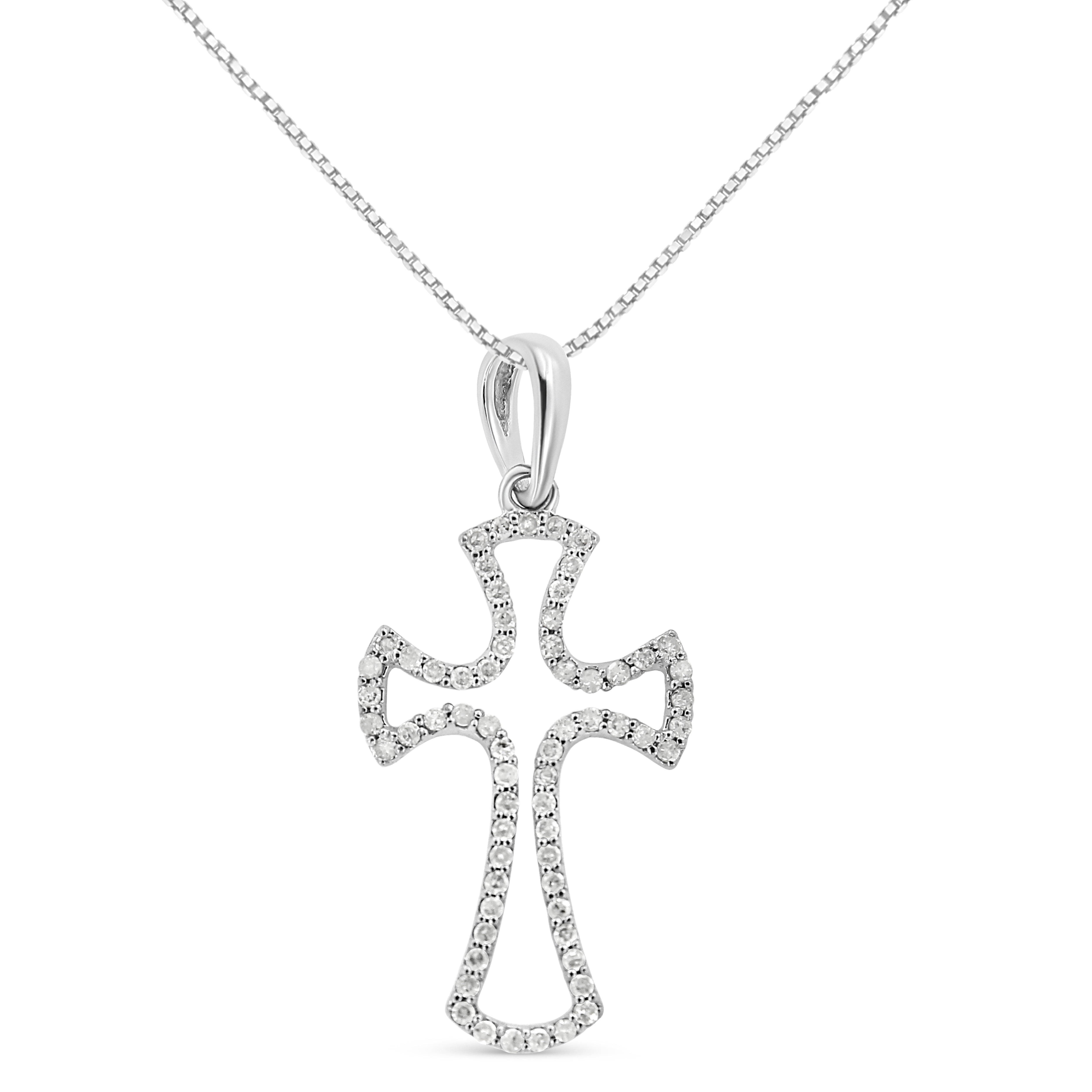 .925 Sterling Silver 1/3 Cttw Diamond Framed Open Cross 18" Pendant Necklace J-K Color, I2-I3 Clarity on sale at MyriadMart