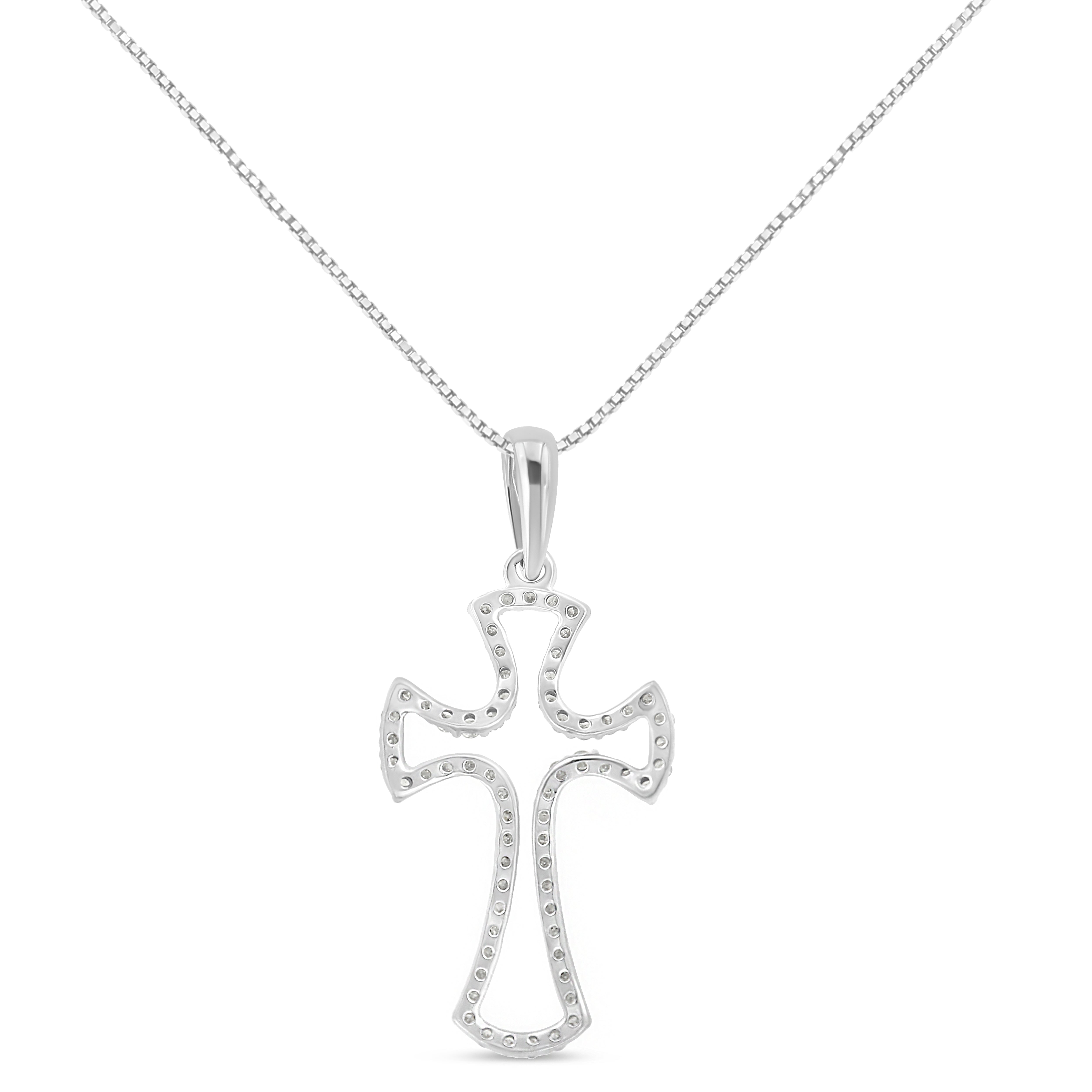 .925 Sterling Silver 1/3 Cttw Diamond Framed Open Cross 18" Pendant Necklace J-K Color, I2-I3 Clarity on sale at MyriadMart