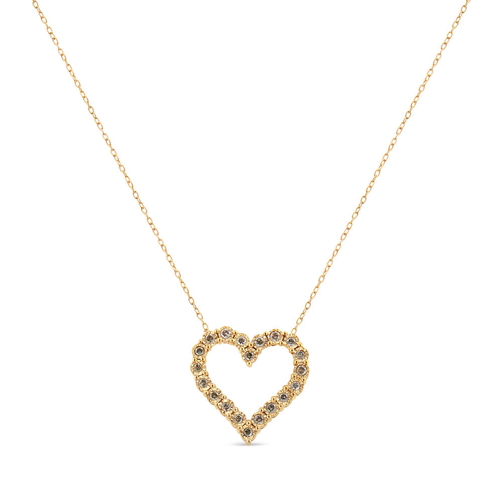 10K Yellow Gold Flashed .925 Sterling Silver 1/2 Cttw Champagne Diamond Miracle Plate Heart Pendant Necklace K-L Color, I1-I2 Clarity - 18" on sale at MyriadMart