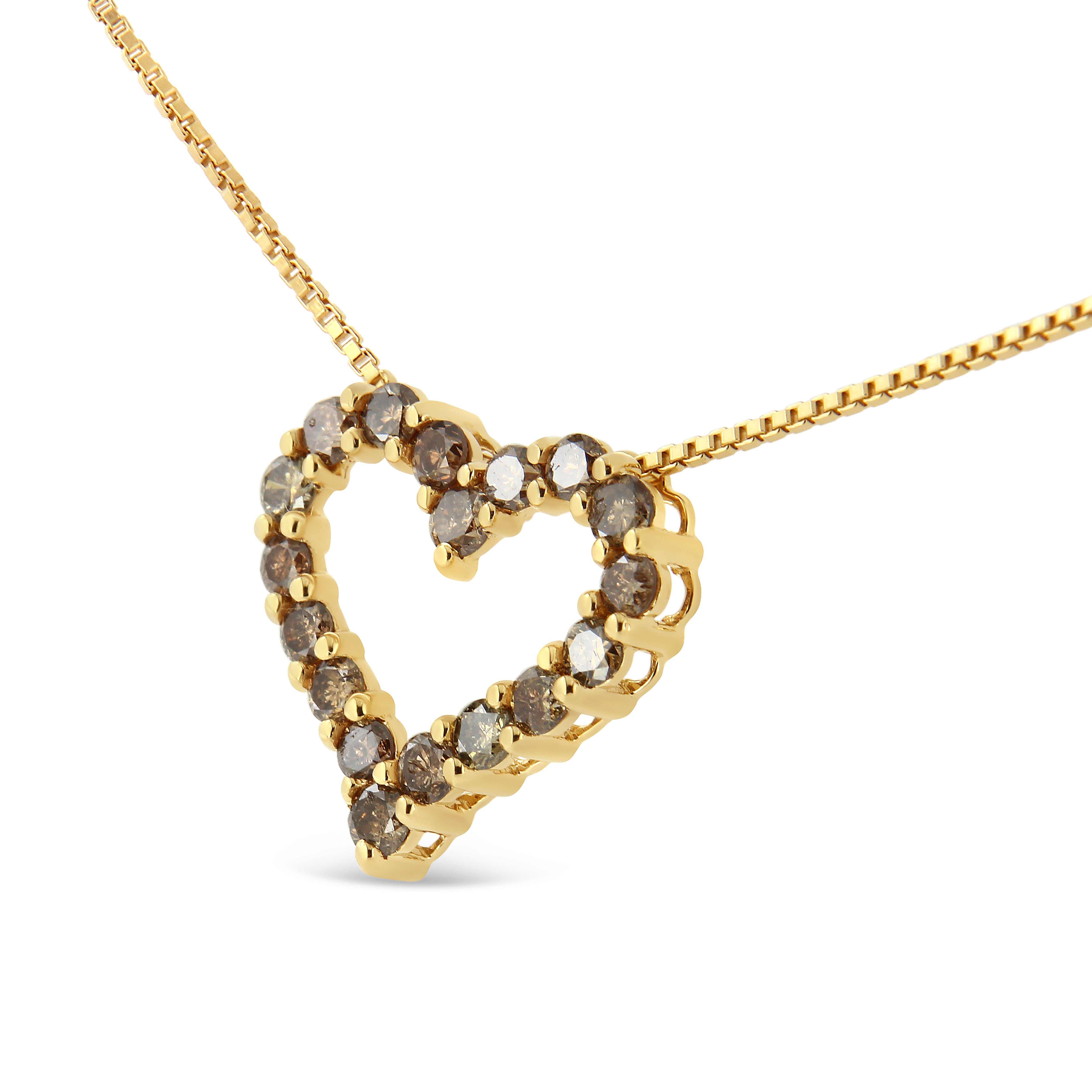 14K Yellow Gold Plated .925 Sterling Silver 1.0 Cttw Champagne Diamond Heart Pendant Necklace K-L Color, I1-I2 Clarity - 18" on sale at MyriadMart
