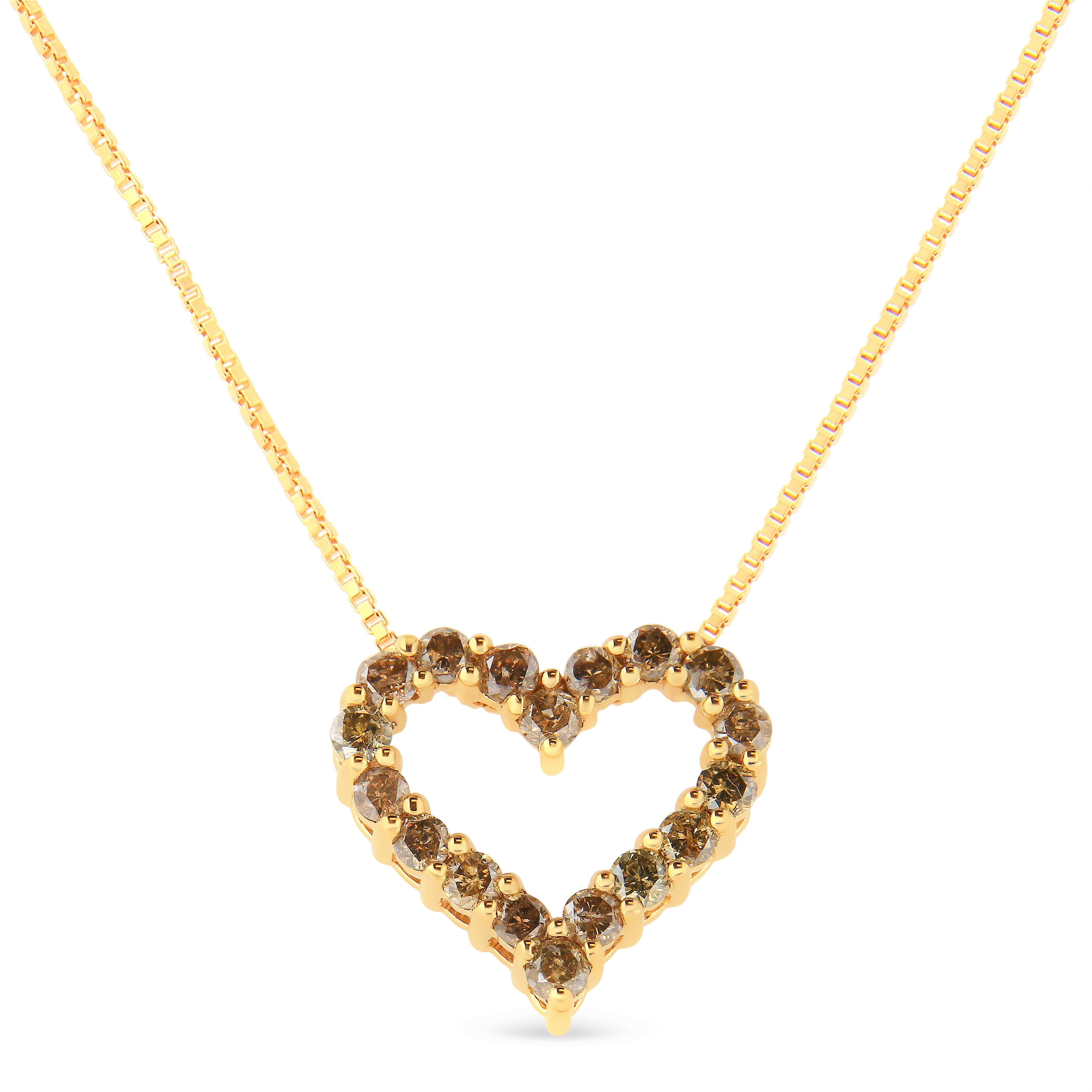 14K Yellow Gold Plated .925 Sterling Silver 1.0 Cttw Champagne Diamond Heart Pendant Necklace K-L Color, I1-I2 Clarity - 18" on sale at MyriadMart