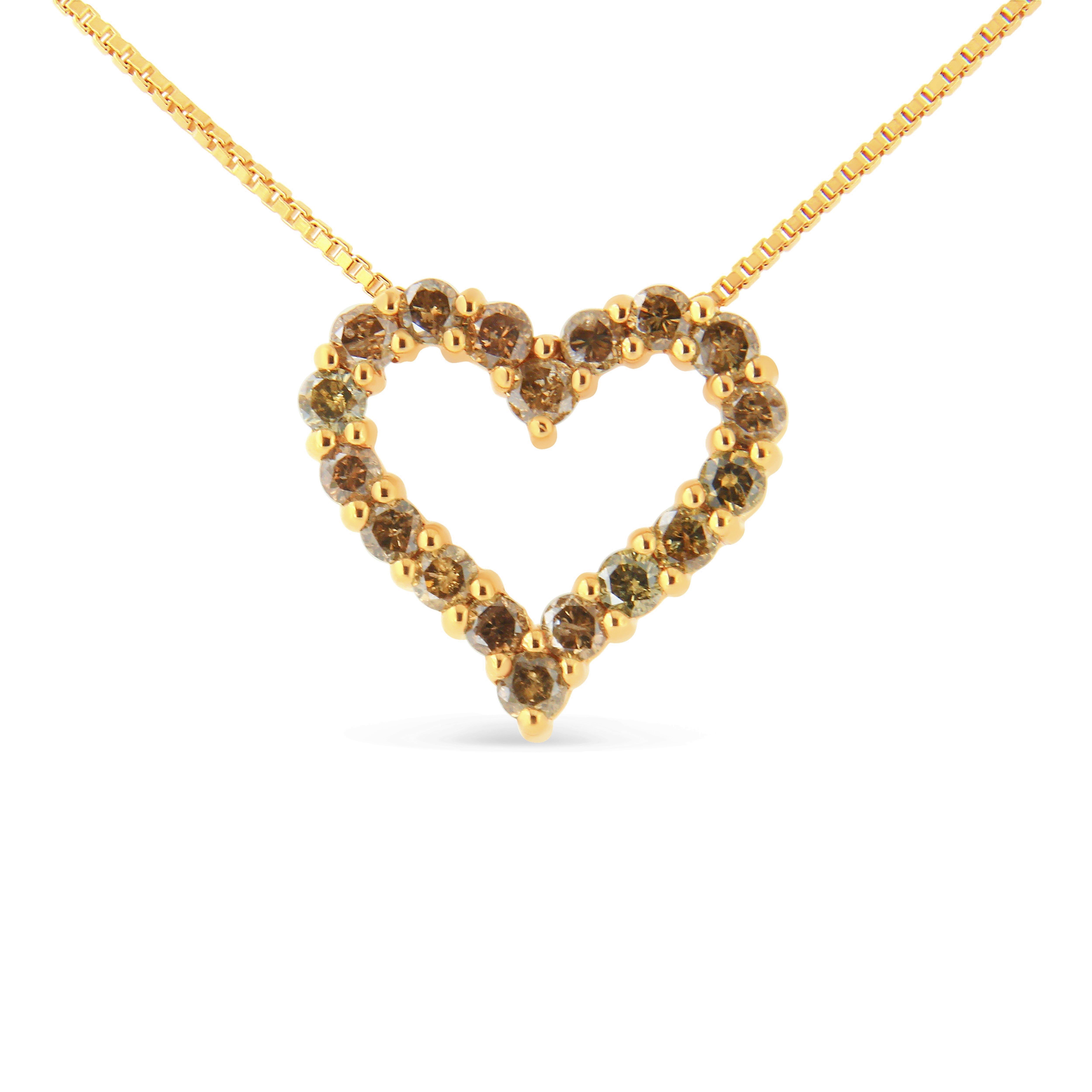 14K Yellow Gold Plated .925 Sterling Silver 1.0 Cttw Champagne Diamond Heart Pendant Necklace K-L Color, I1-I2 Clarity - 18" on sale at MyriadMart