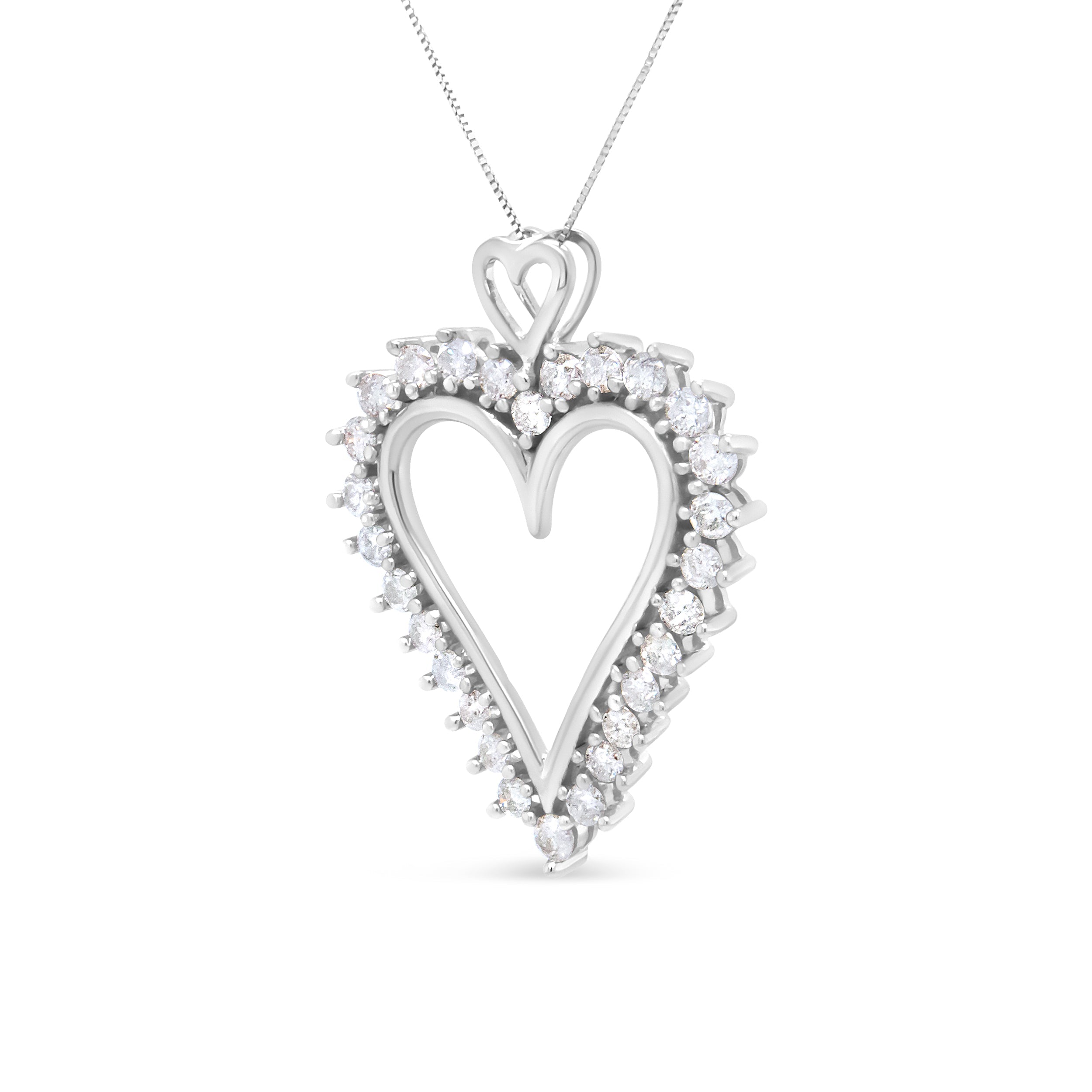 .925 Sterling Silver 1 3/4 Cttw Round Diamond Lined Open Heart Pendant 18" Necklace I-J Color, I2-I3 Clarity on sale at MyriadMart