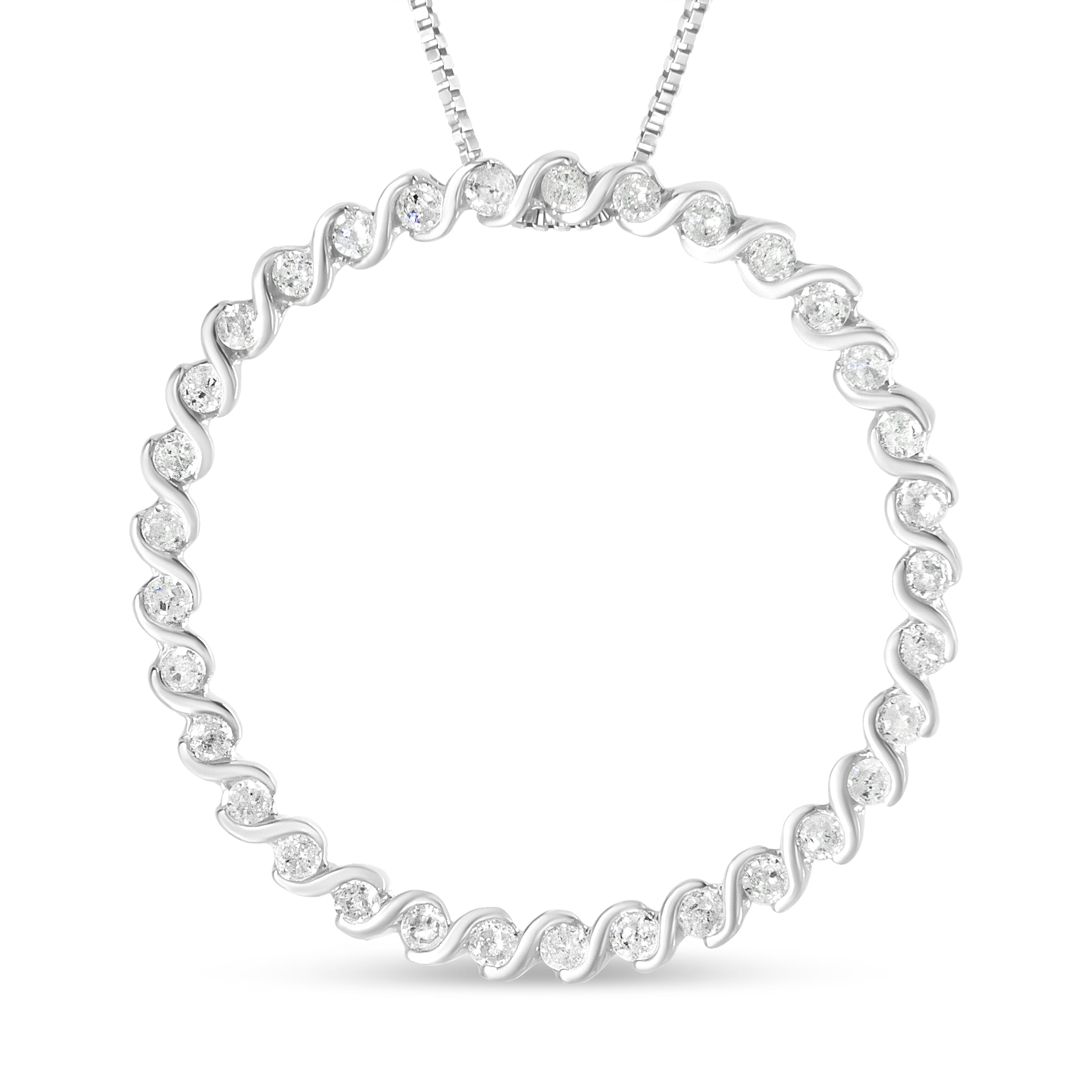 .925 Sterling Silver 3/4 Cttw Round Diamond Spiral Curved Circle Pendant 18" Necklace I-J Color, I3 Clarity on sale at MyriadMart