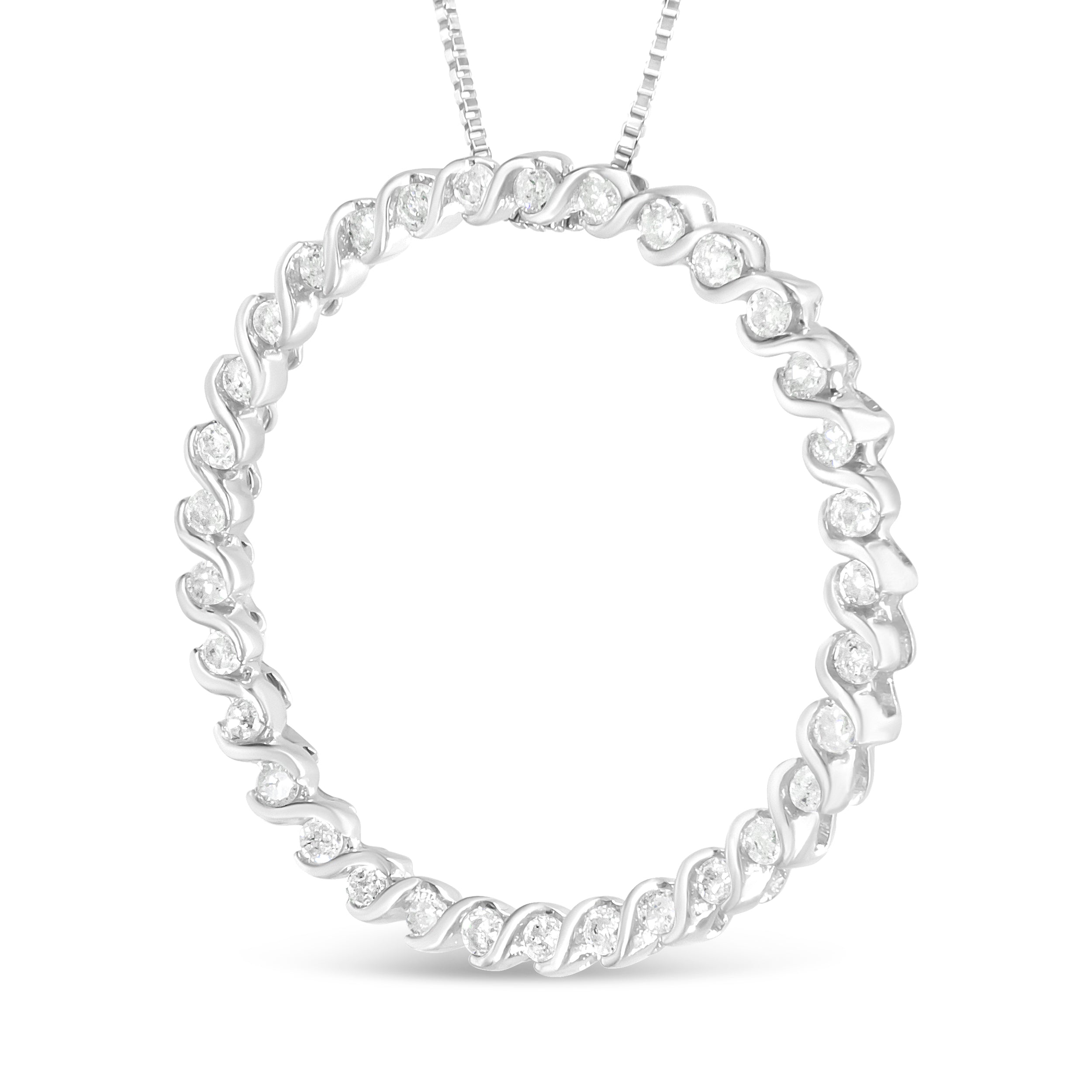 .925 Sterling Silver 3/4 Cttw Round Diamond Spiral Curved Circle Pendant 18" Necklace I-J Color, I3 Clarity on sale at MyriadMart