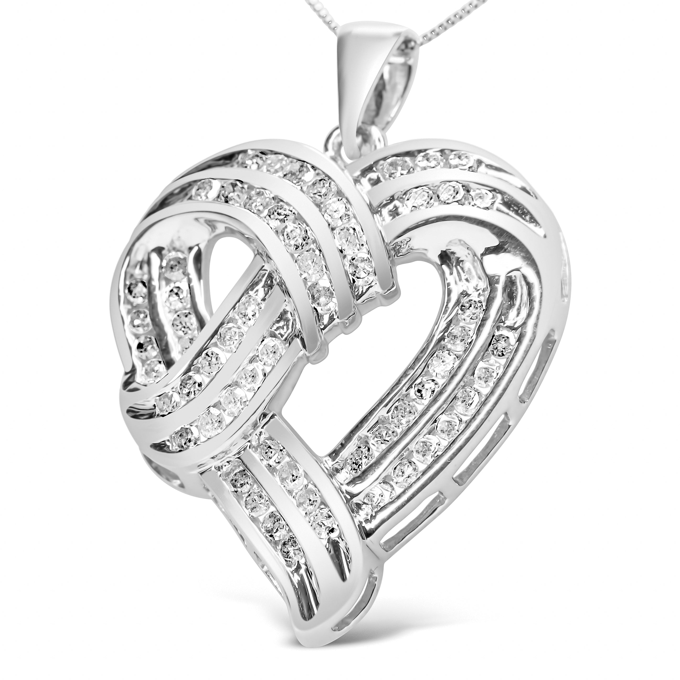 .925 Sterling Silver 1 1/4 Cttw Round Diamond Openwork Ribbon Weave Heart Pendant 18" Necklace I-J Color, I3 Clarity on sale at MyriadMart