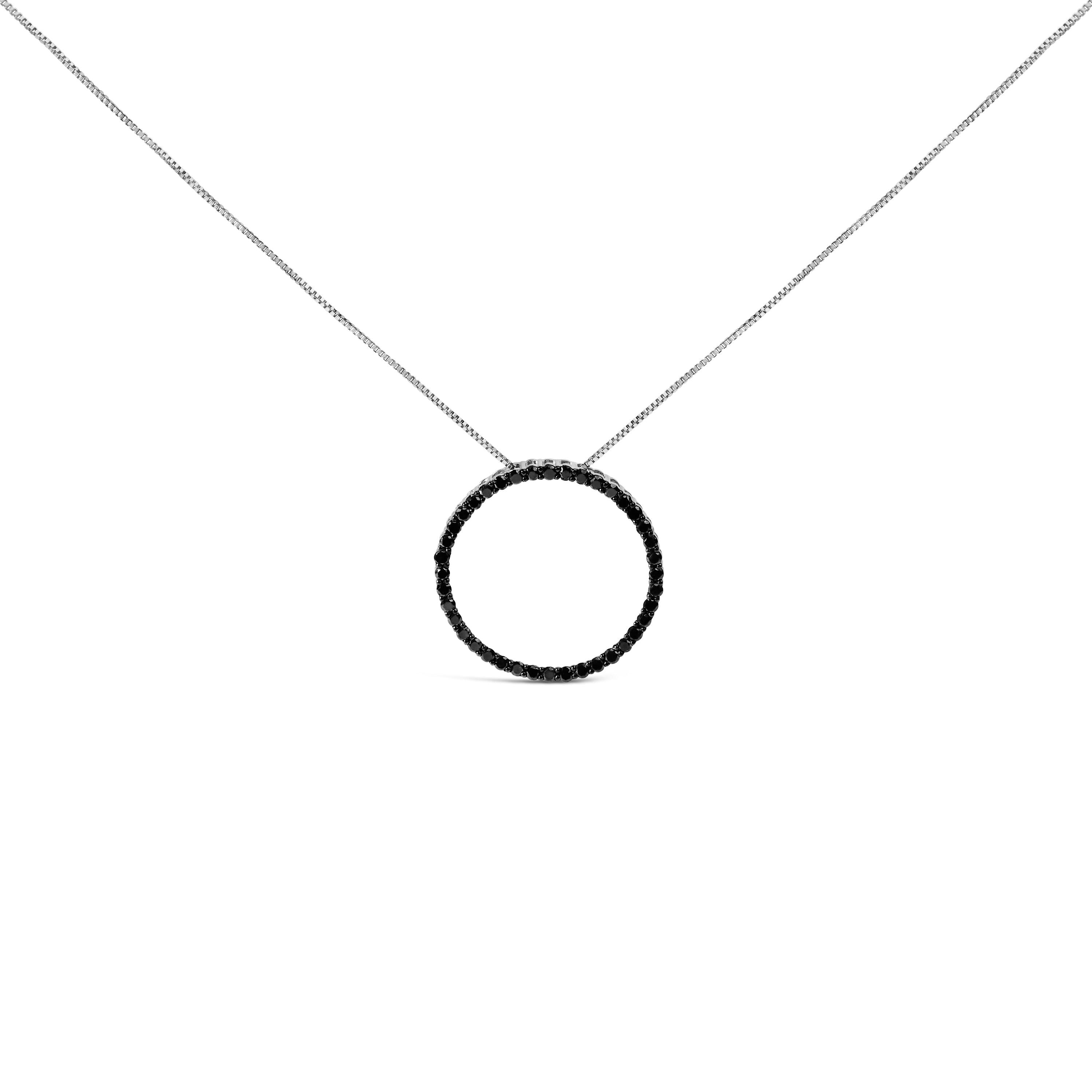 .925 Sterling Silver 4.0 Cttw Black Diamond Open Hoop Circle 18" Pendant Necklace Black Color, I2-I3 Clarity on sale at MyriadMart