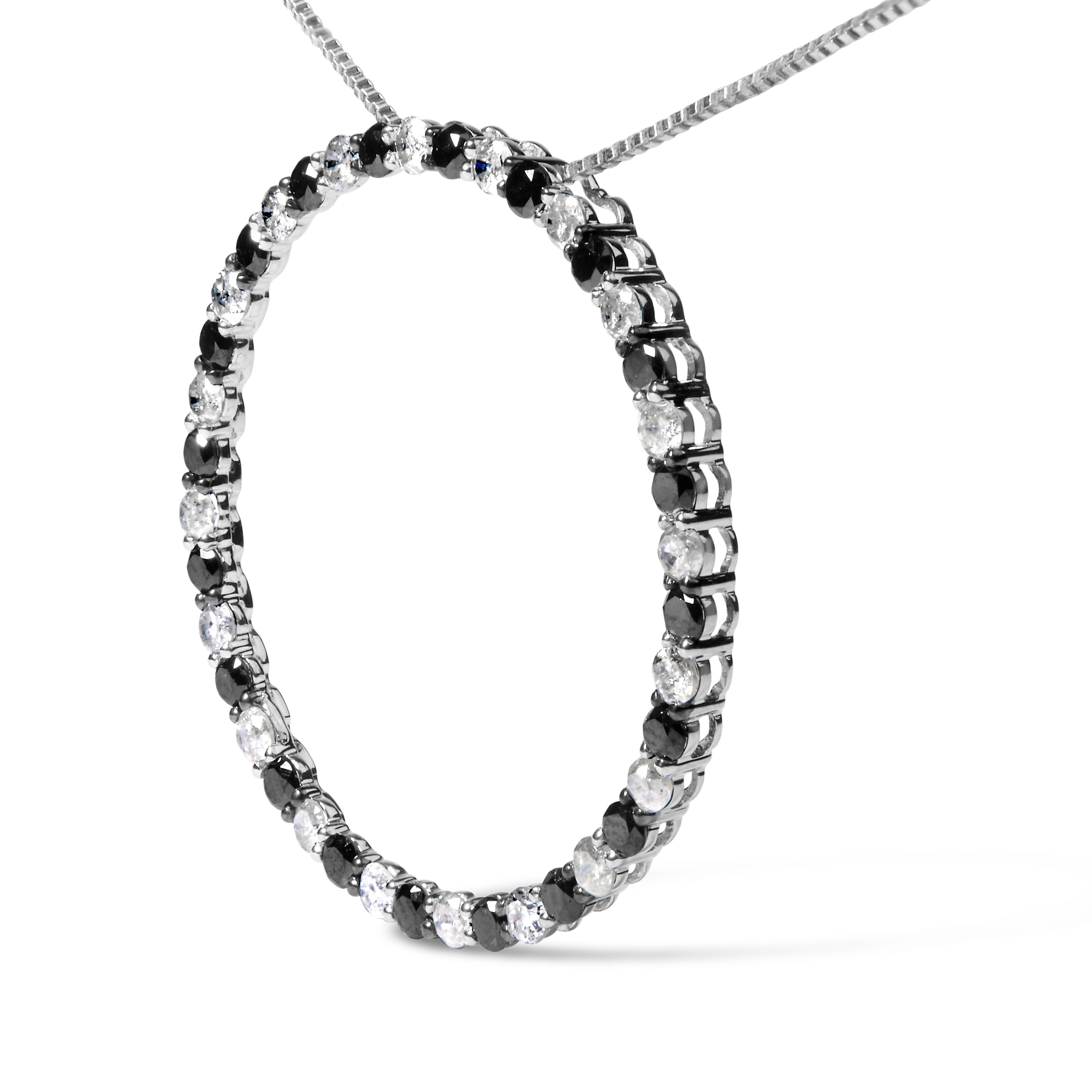.925 Sterling Silver 2.0 Cttw Alternating Black and White Diamond Open Hoop Circle Pendant Necklace H-I Color, I2-I3 Clarity - 18" Inches on sale at MyriadMart