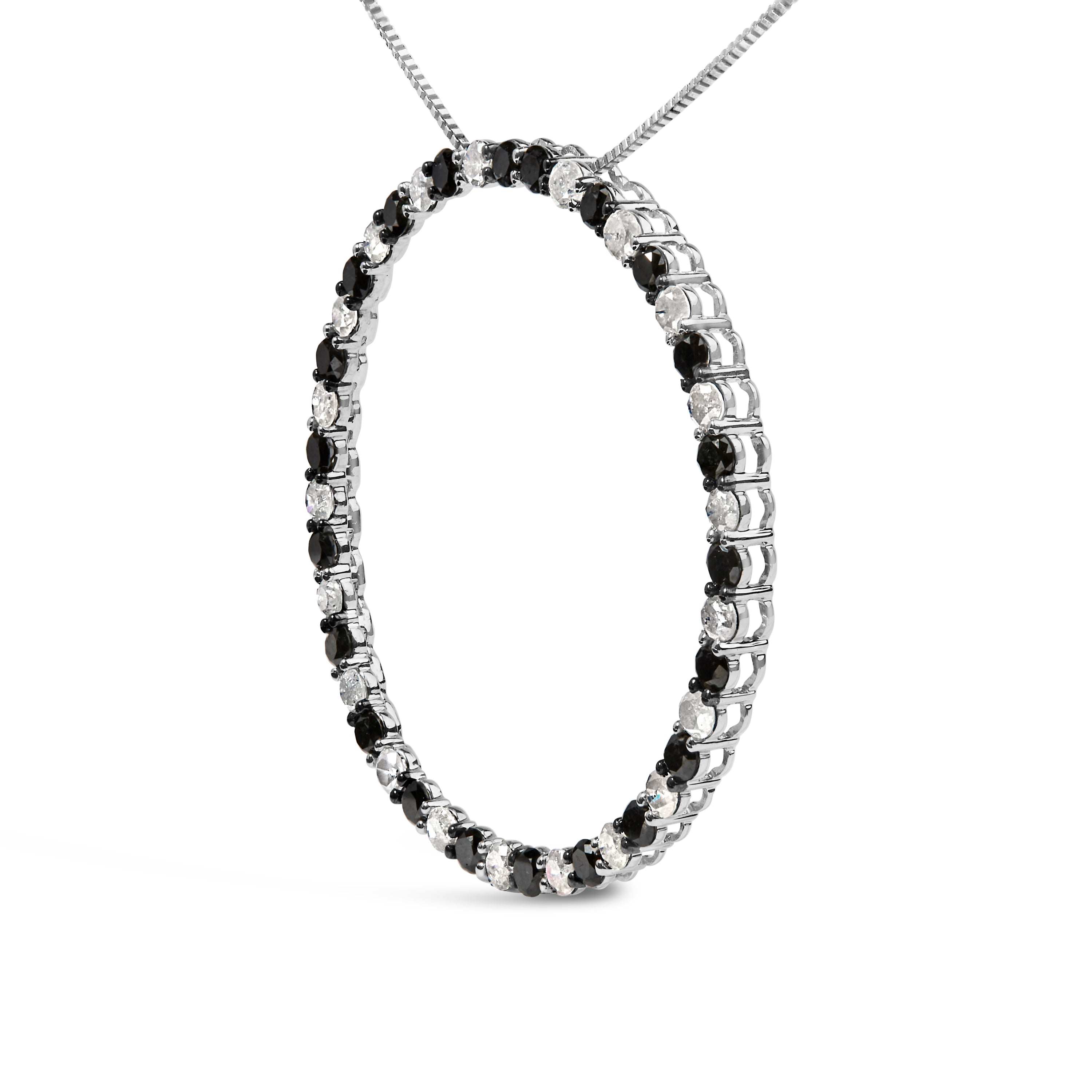.925 Sterling Silver 3.0 Cttw Alternating Black and White Diamond Open Hoop Circle Pendant Necklace H-I Color, I3 Clarity - 18" Inches on sale at MyriadMart