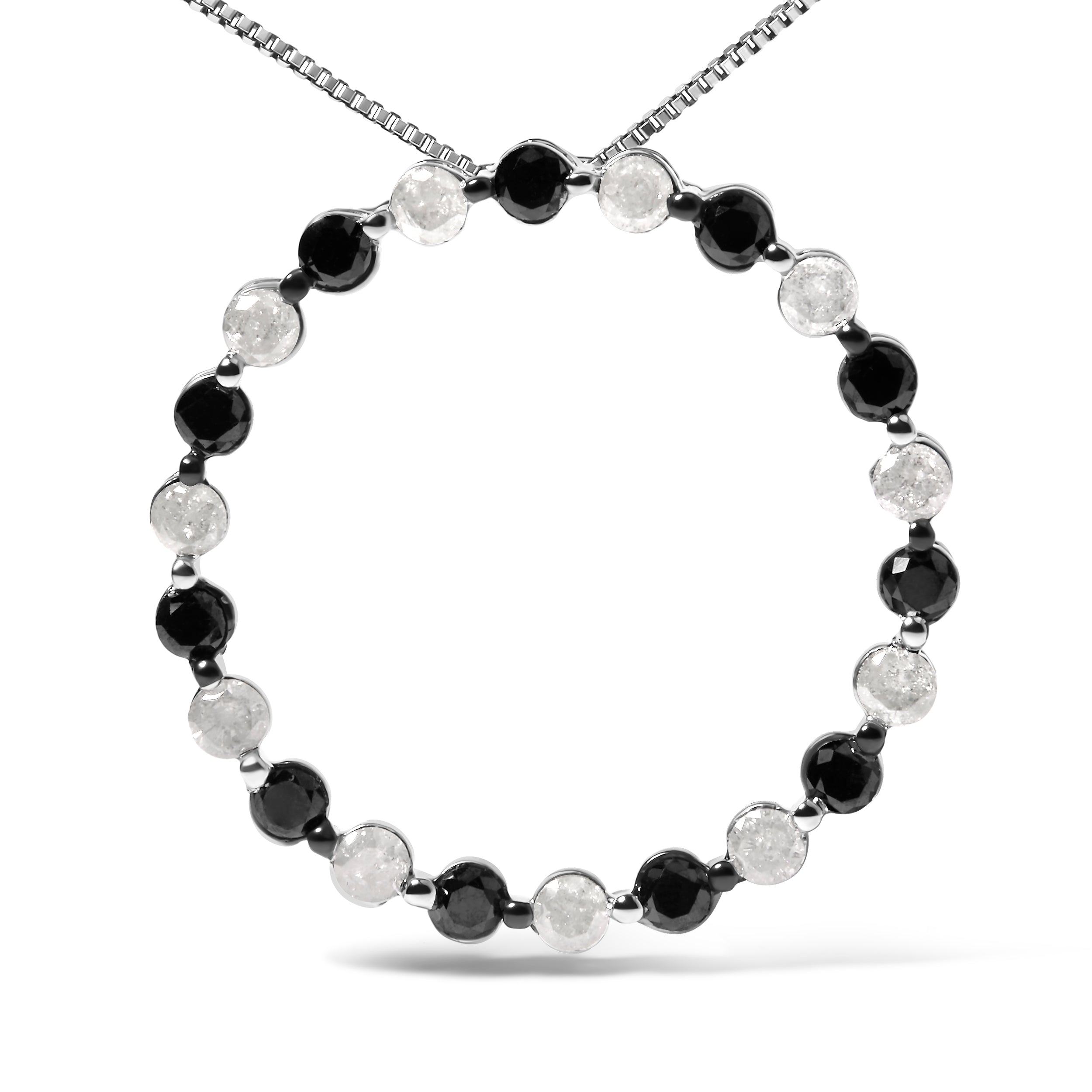 .925 Sterling Silver 1 3/4 Cttw Alternating Black and White Diamond Open Circle Hoop Pendant Necklace H-I Color, I2-I3 Clarity - 18" Inches on sale at MyriadMart