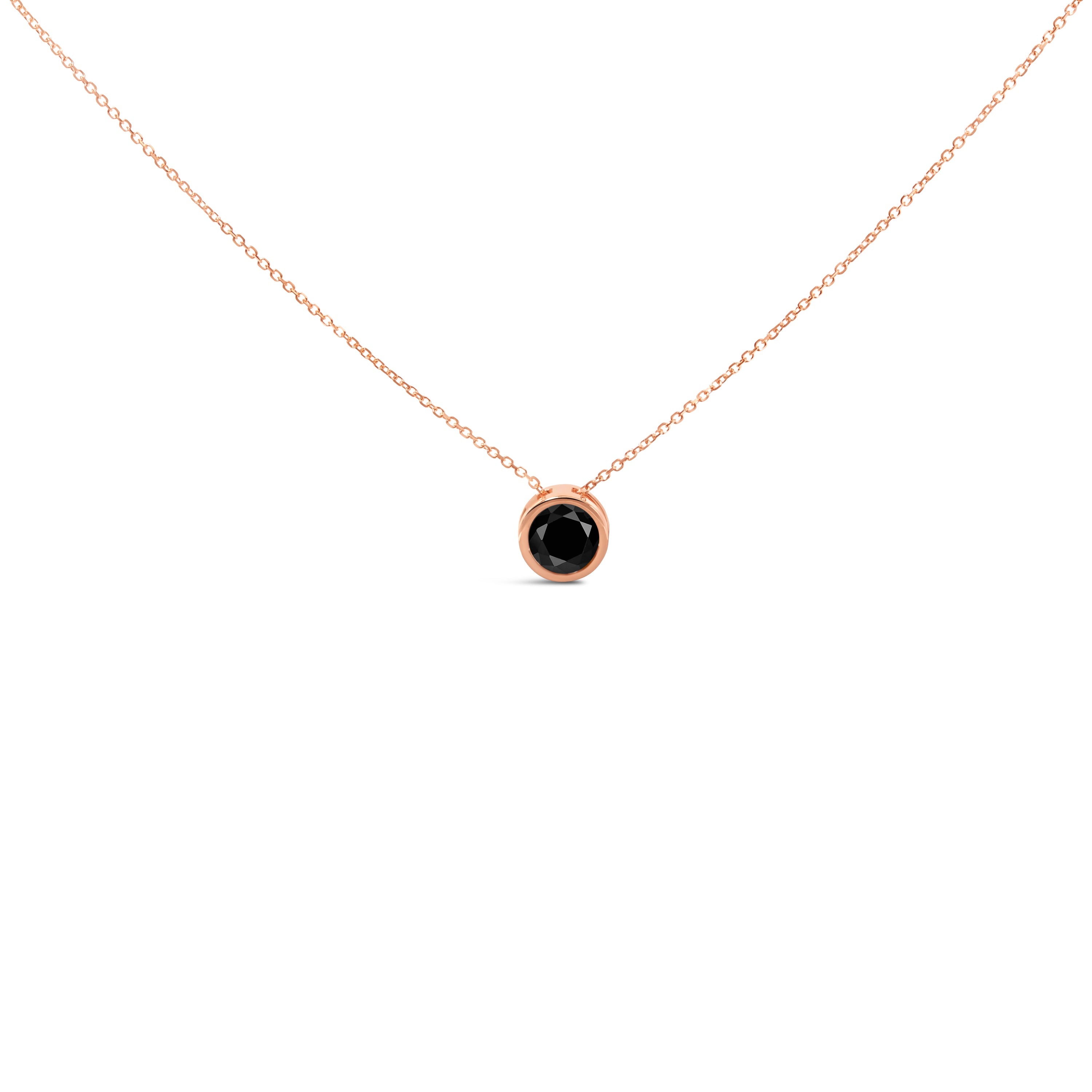 14K Rose Gold 3 1/2 Cttw Bezel-Set Black Round Diamond Solitaire Pendant Necklace Black Color, I2-I3 Clarity - 18" on sale at MyriadMart