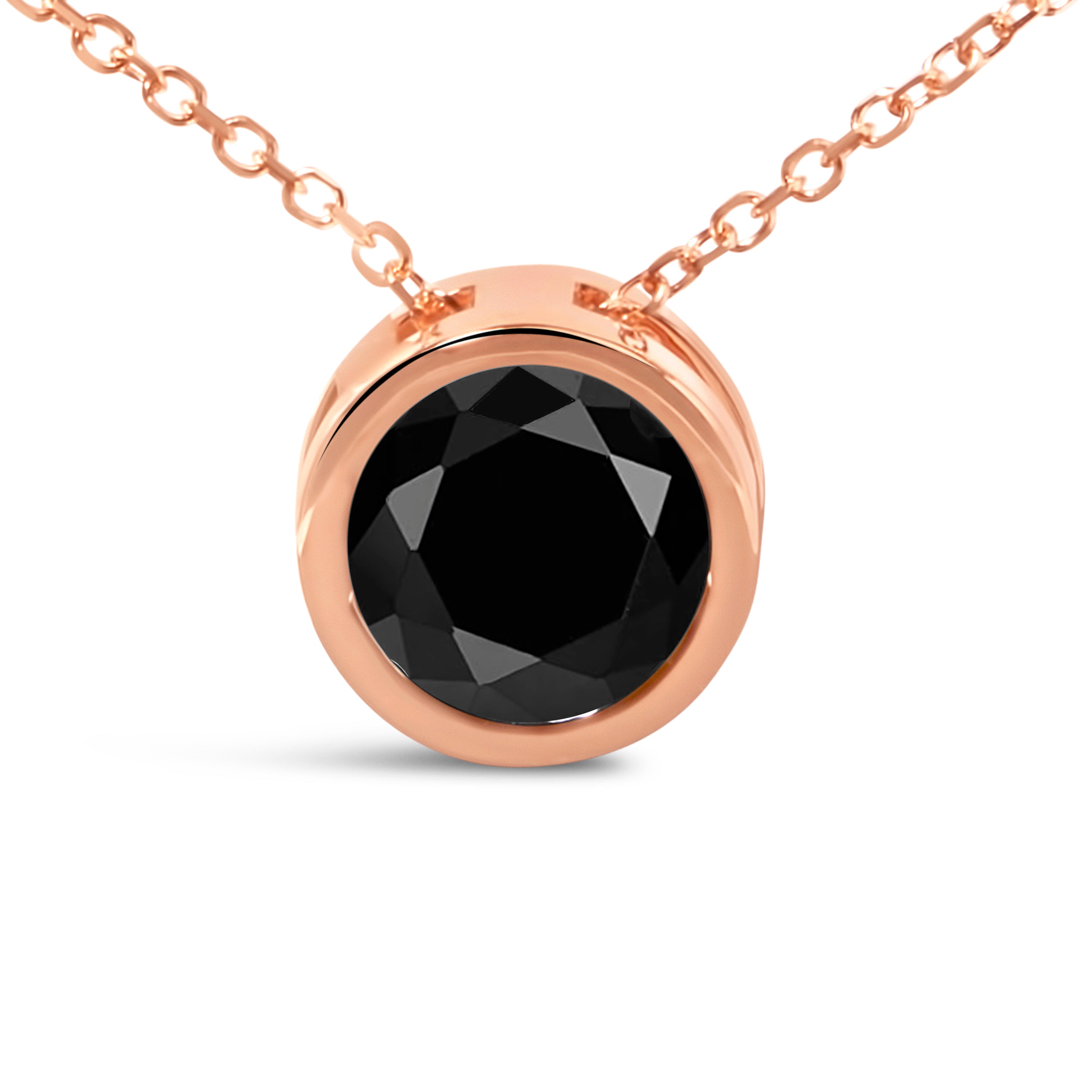 14K Rose Gold 3 1/2 Cttw Bezel-Set Black Round Diamond Solitaire Pendant Necklace Black Color, I2-I3 Clarity - 18" on sale at MyriadMart